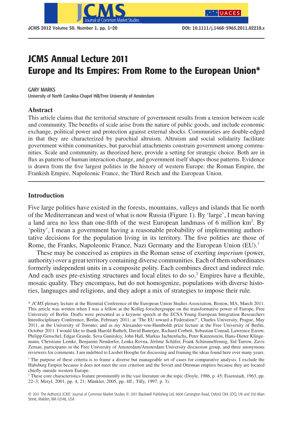 Europe and Its Empires: from Rome to the European Union*