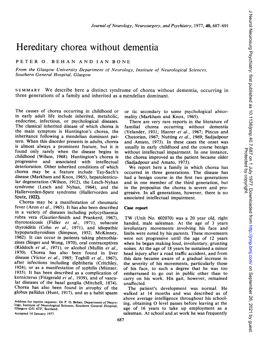 Hereditary Chorea Without Dementia