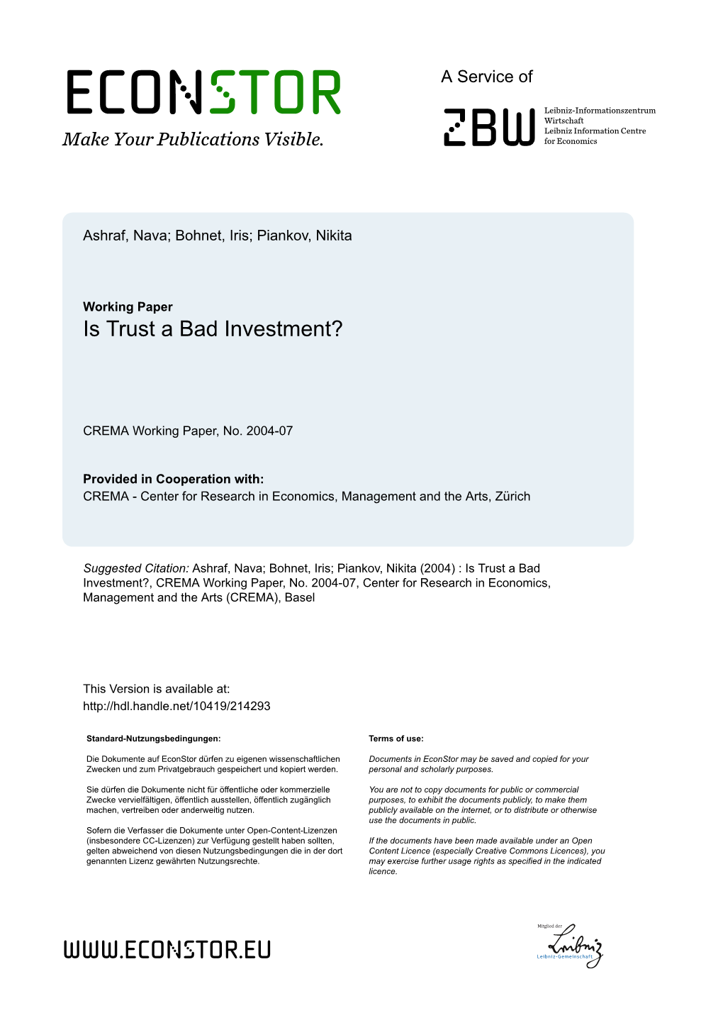Is Trust a Bad Investment?