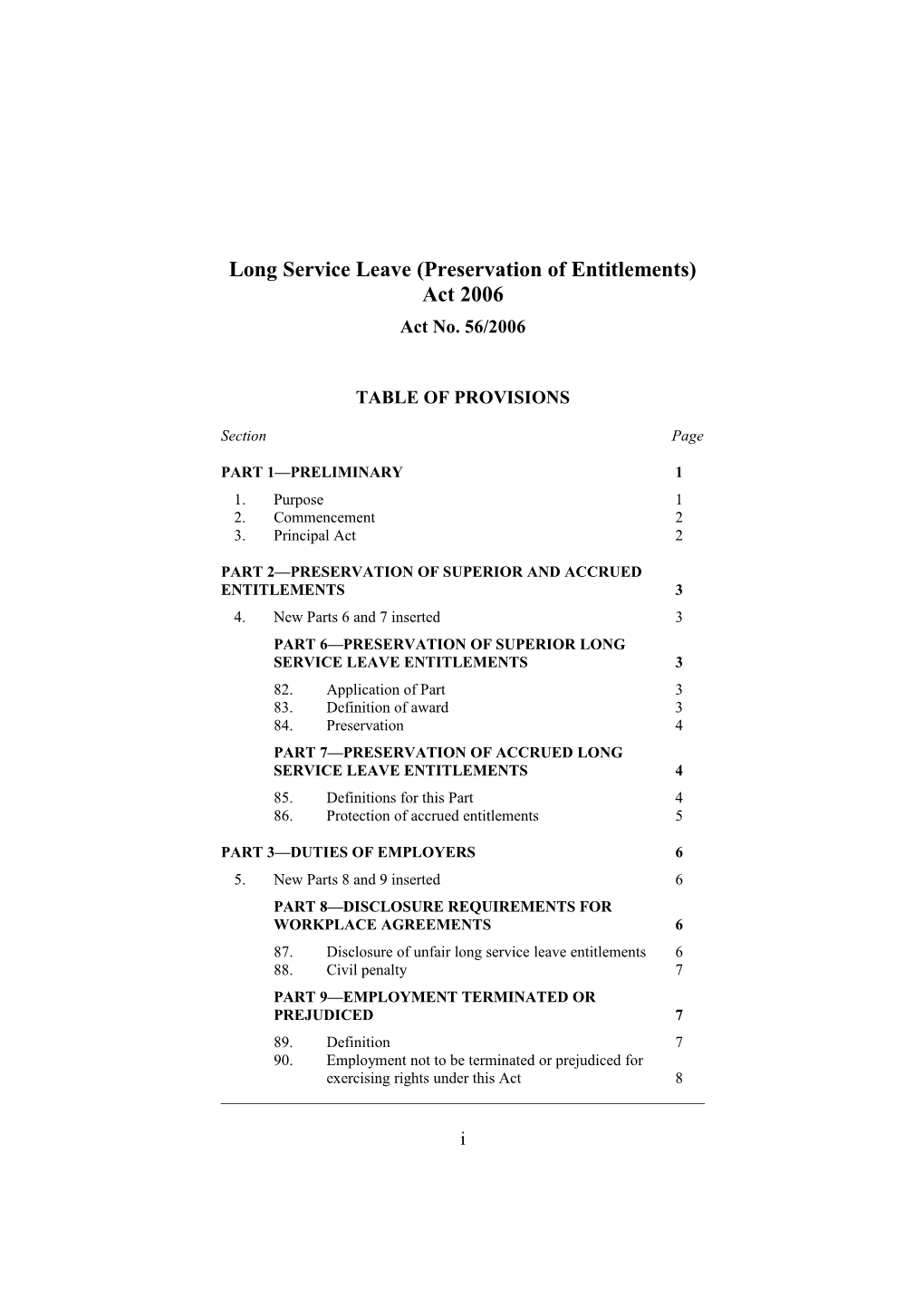 Long Service Leave (Preservation of Entitlements) Act 2006