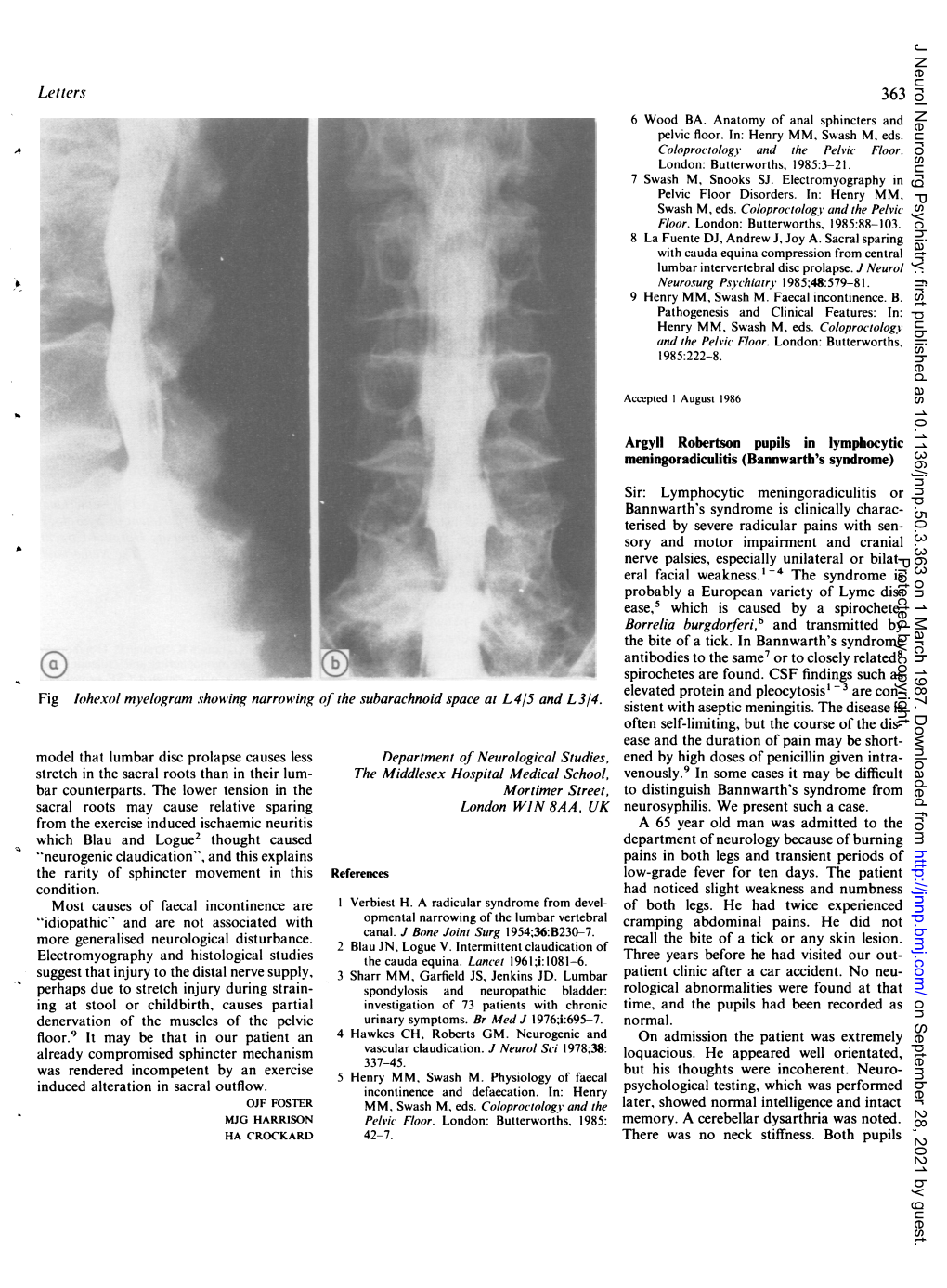 Letters 363 Rological Abnormalities Were Found at That Psychological