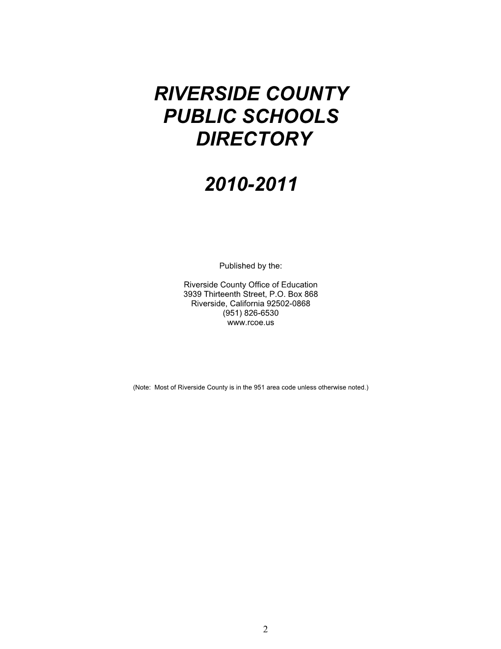 Riverside County Public Schools Directory