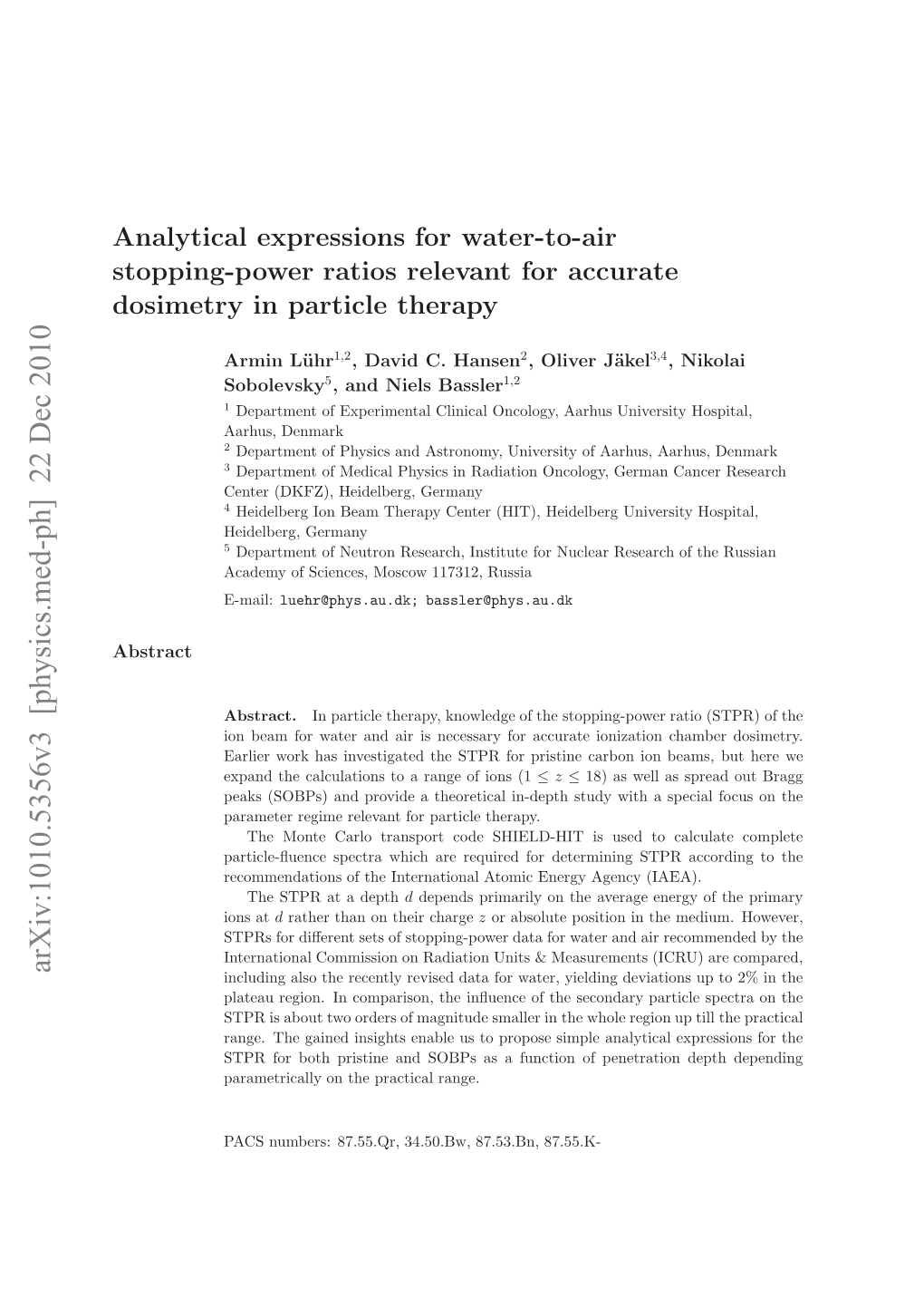 Analytical Expressions for Stopping-Power Ratios Relevant For