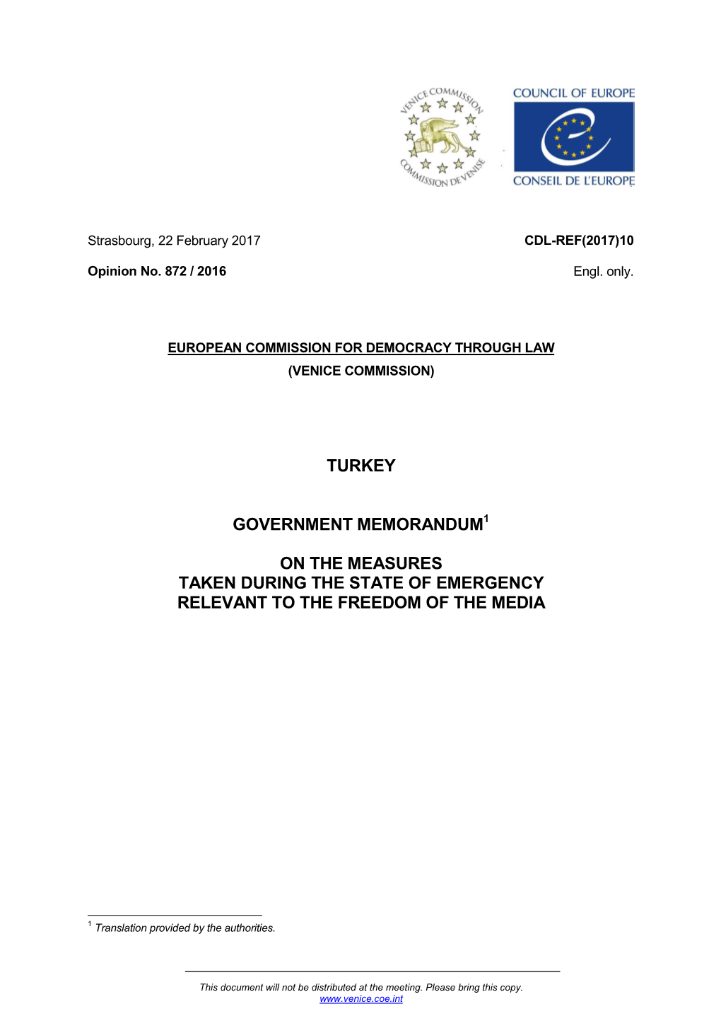 Turkey Government Memorandum