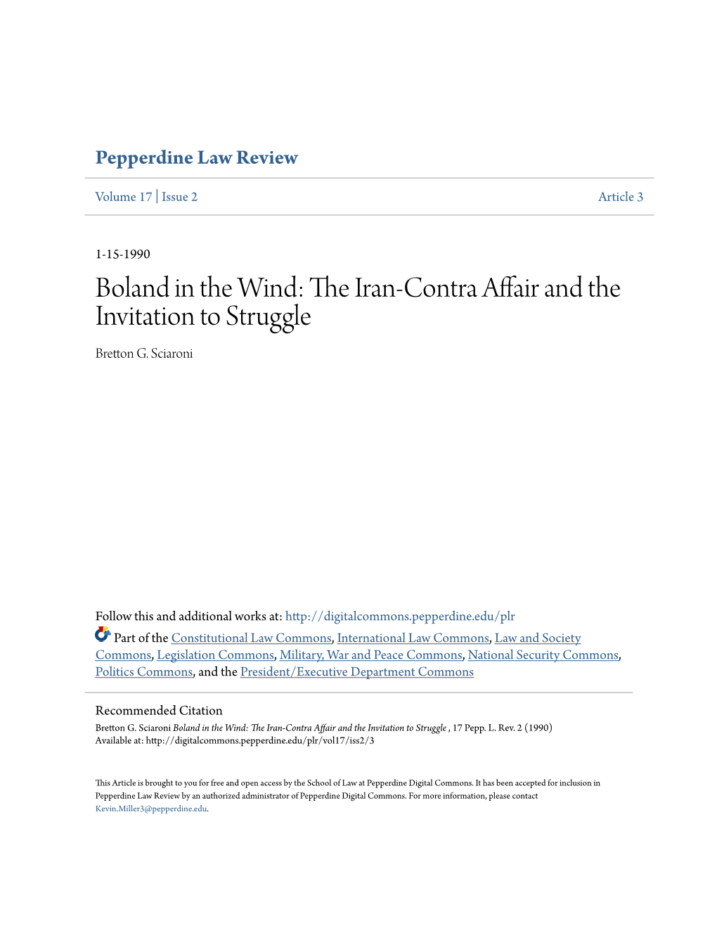 The Iran-Contra Affair and the Invitation to Struggle , 17 Pepp