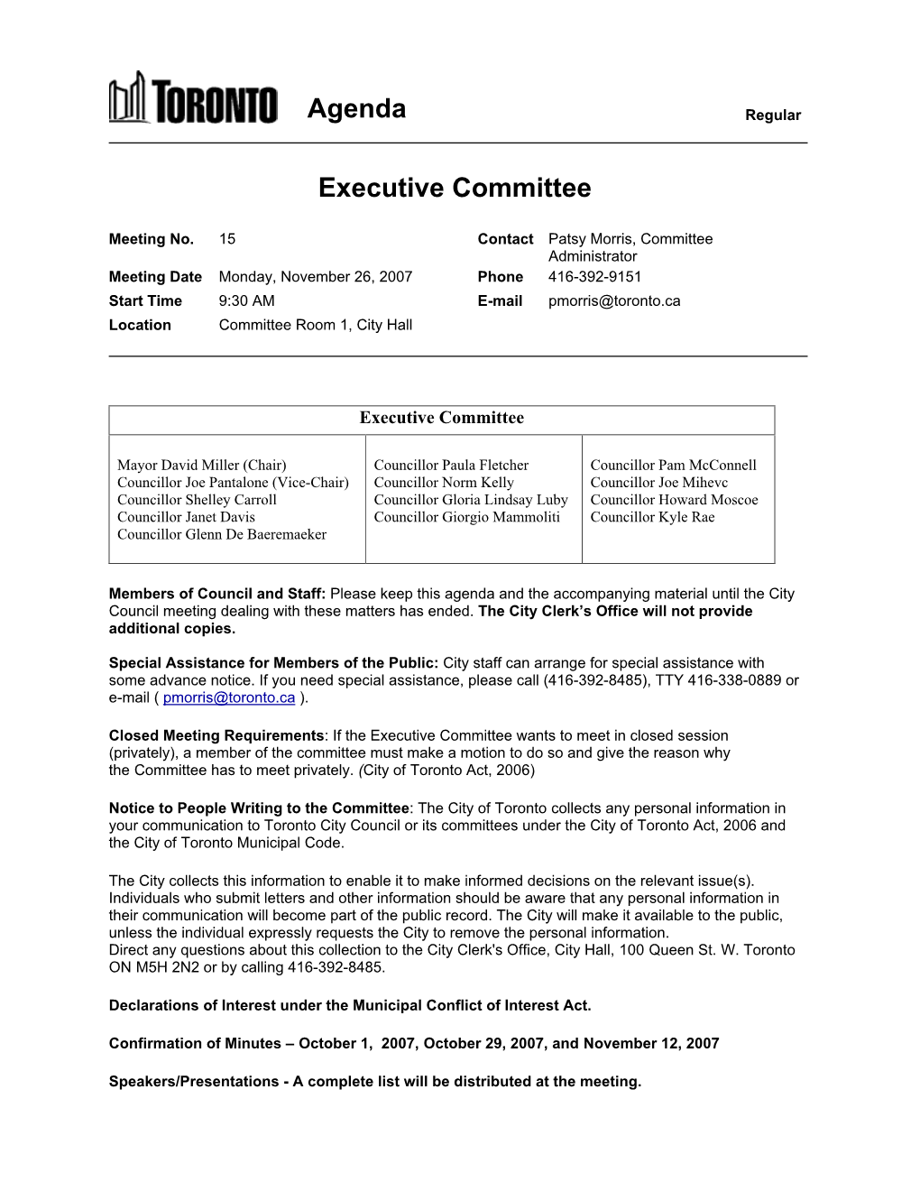 Agenda Executive Committee