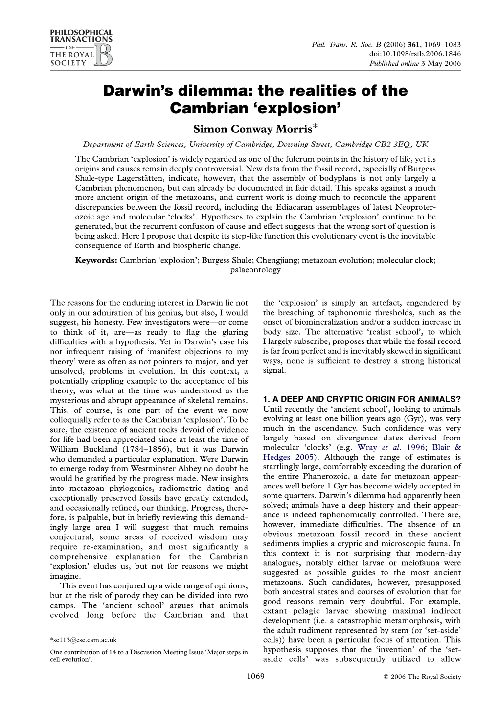 The Realities of the Cambrian 'Explosion'