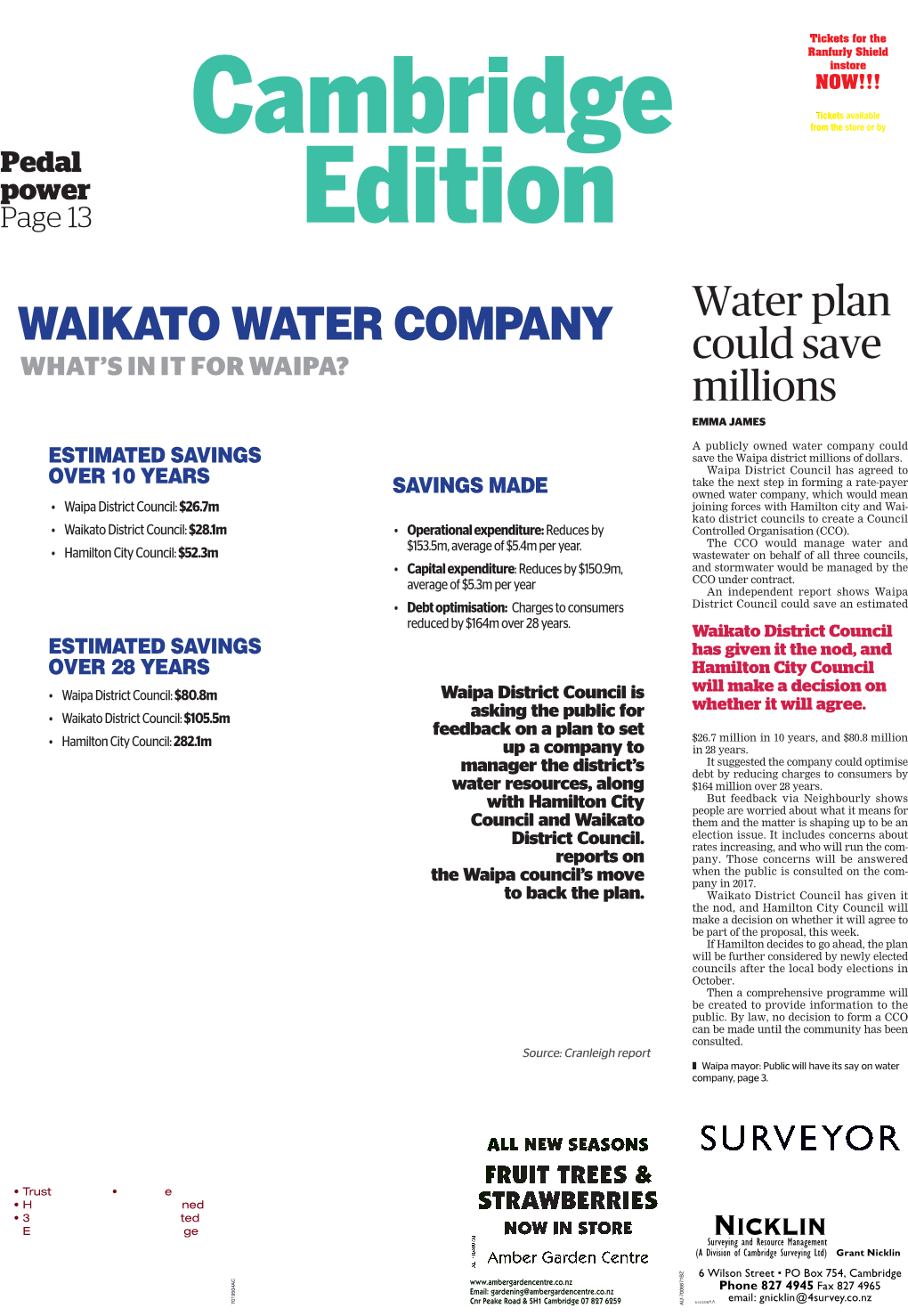 WAIKATO WATER COMPANY Water Plan WHAT’S in IT for WAIPA? Could Save Millions EMMA JAMES