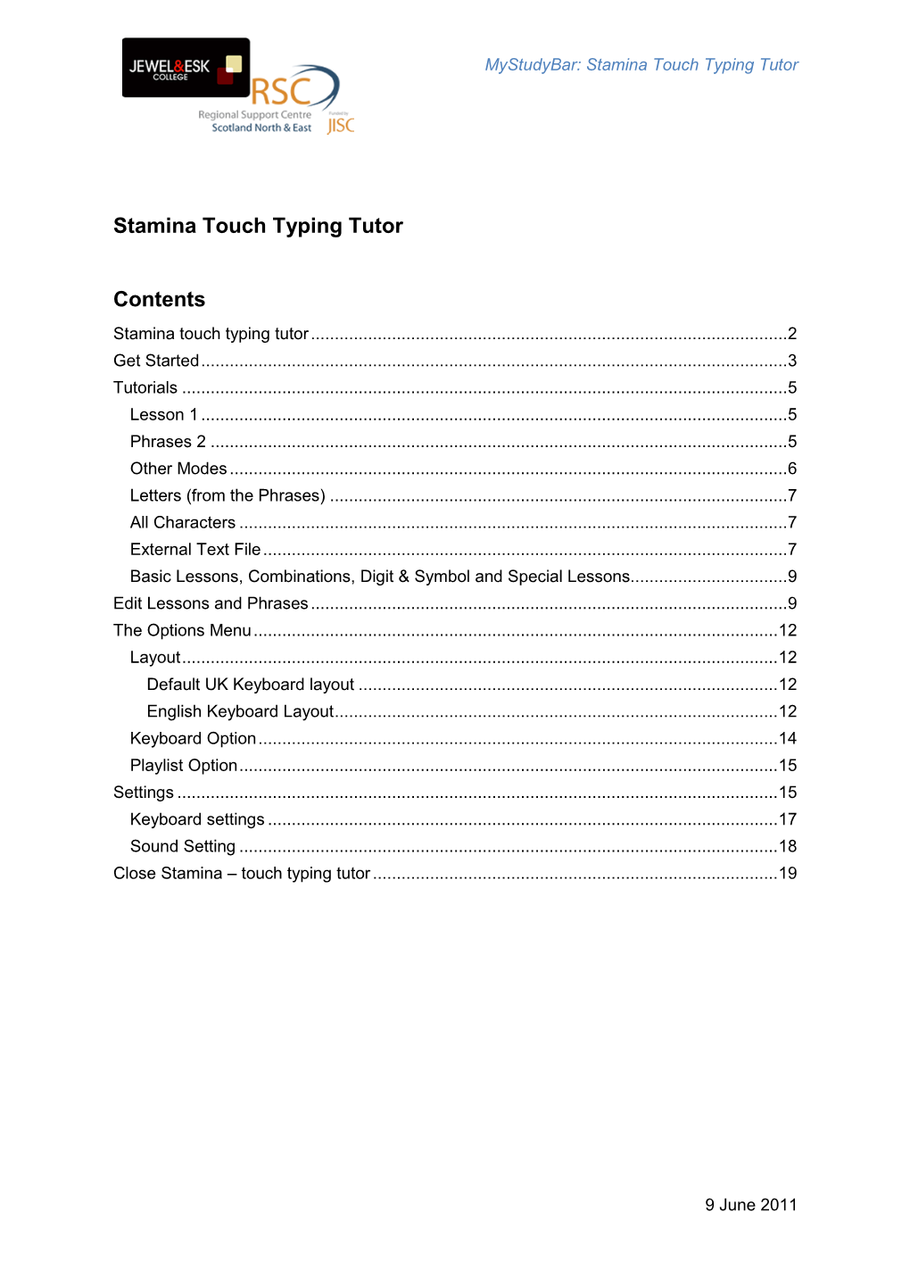 Stamina Touch Typing Tutor Contents