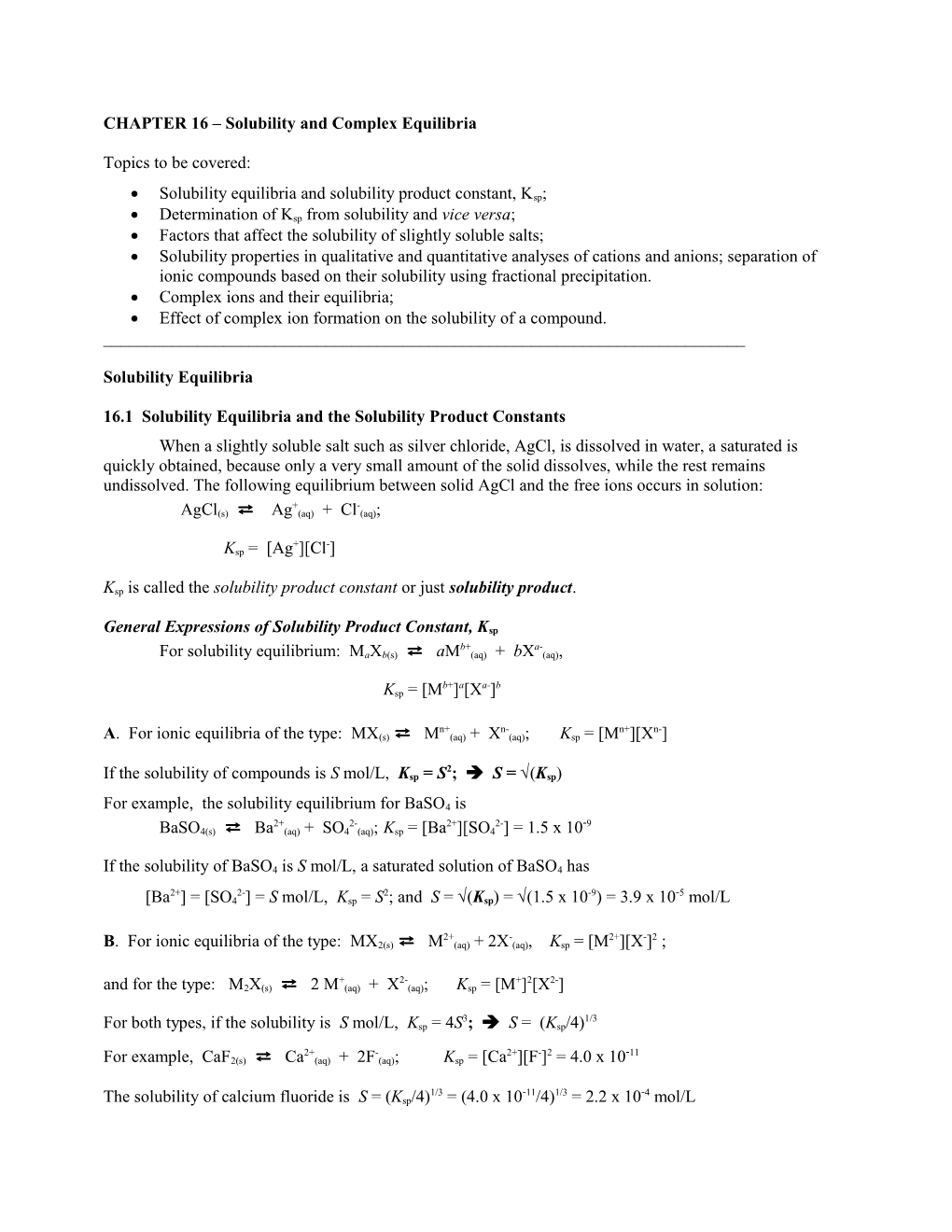 Chapter 16 Solubility And Complex Equilibria