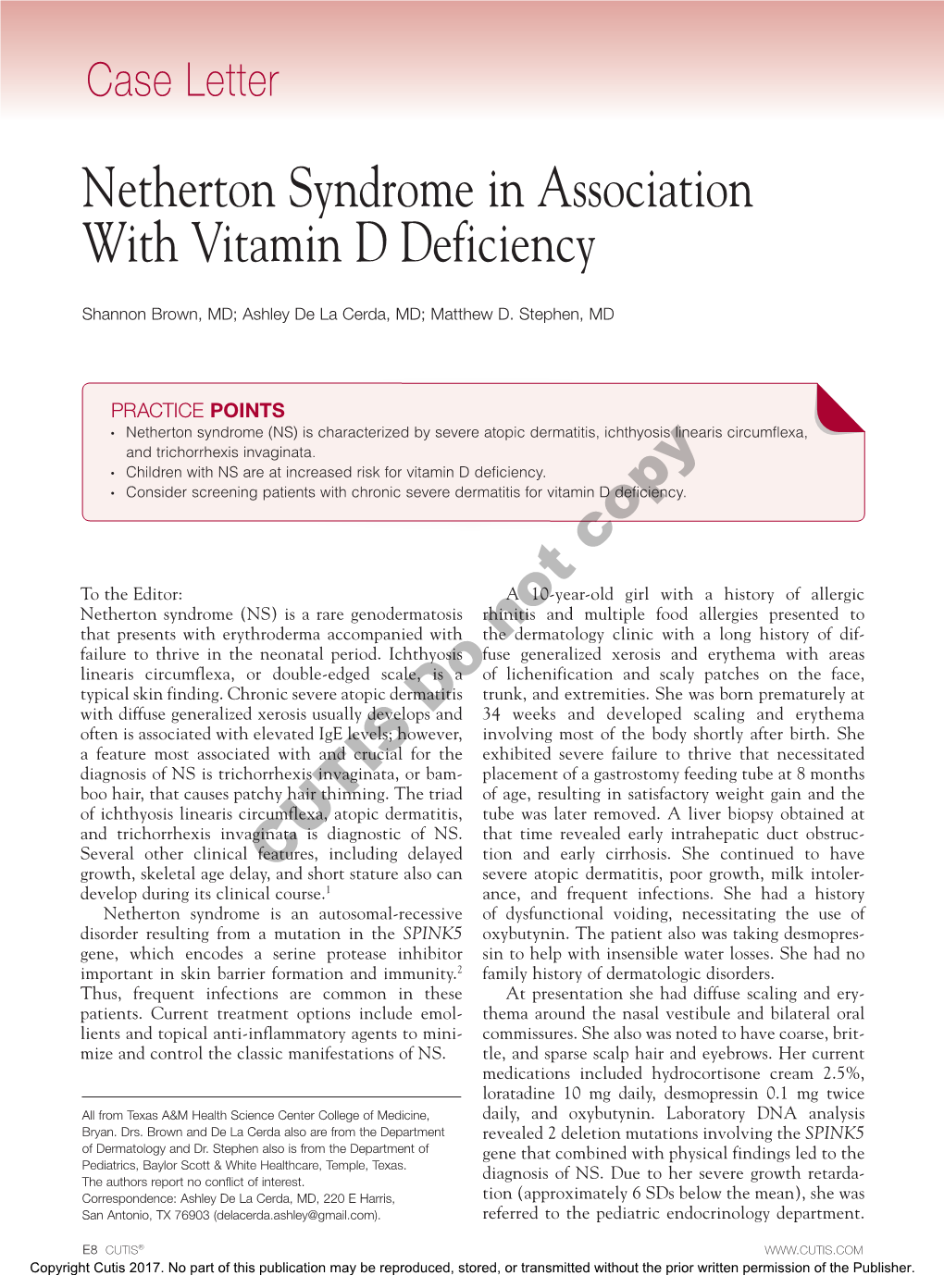 Netherton Syndrome in Association with Vitamin D Deficiency