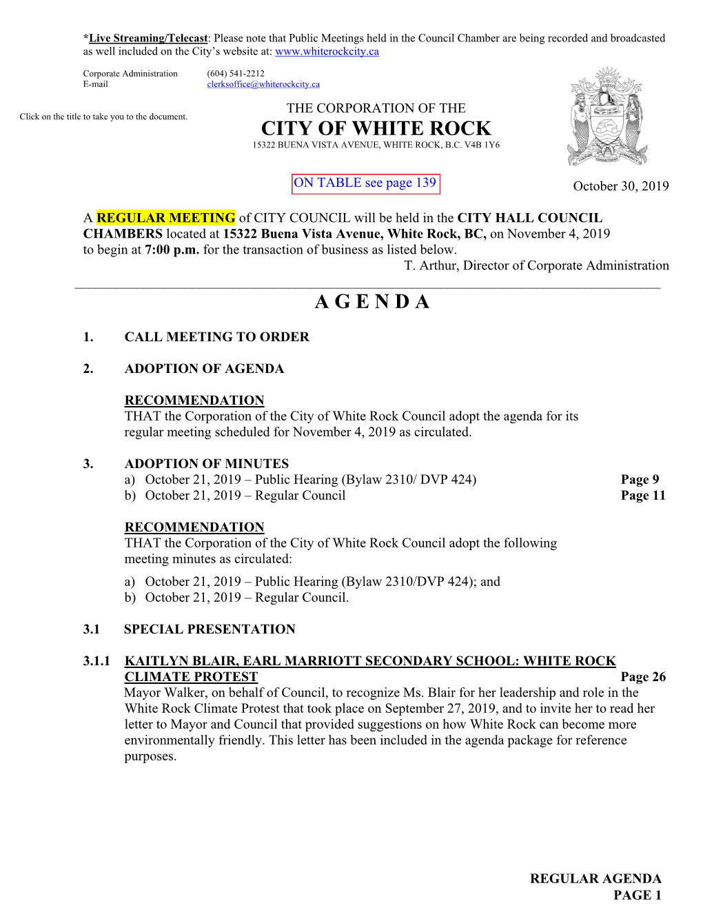 City of White Rock a G E N