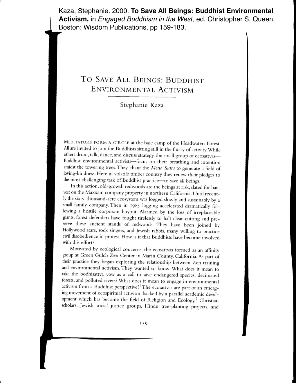 Buddhist Environmental Activism, in Engaged Buddhism in the West, Ed