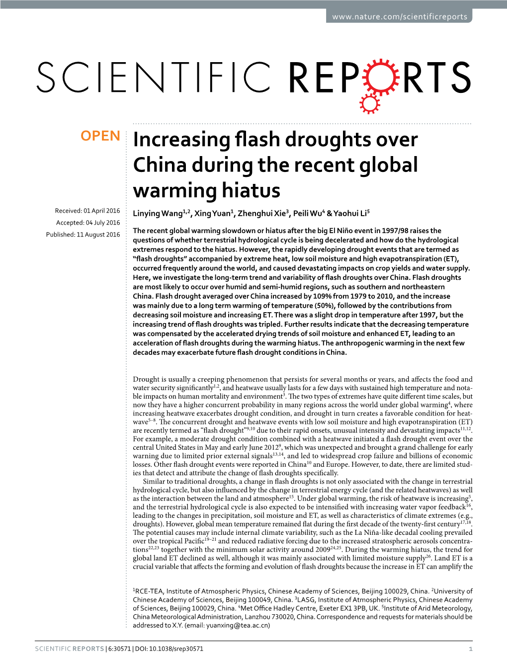 Increasing Flash Droughts Over China During the Recent Global Warming