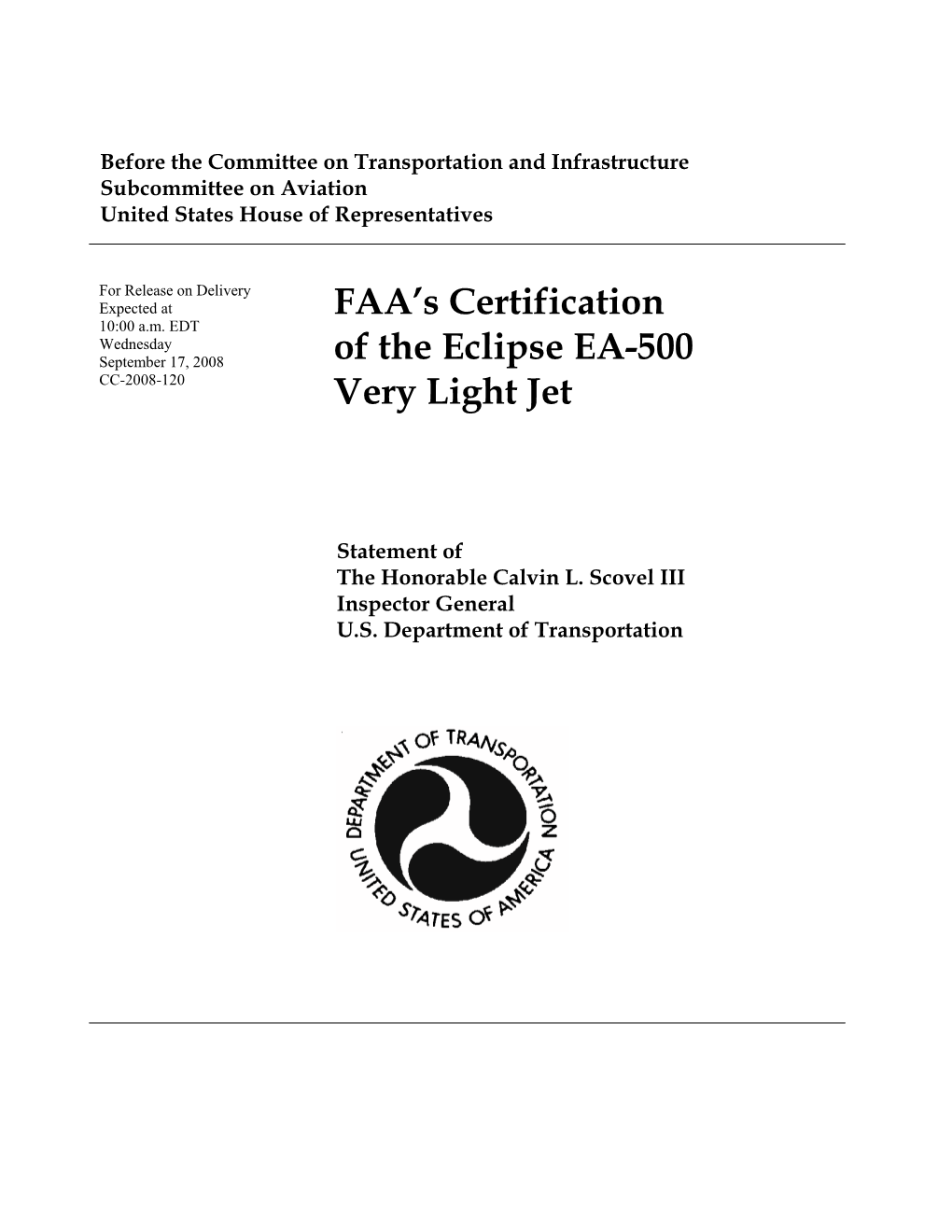 FAA's Certification of the Eclipse EA-500 Very Light