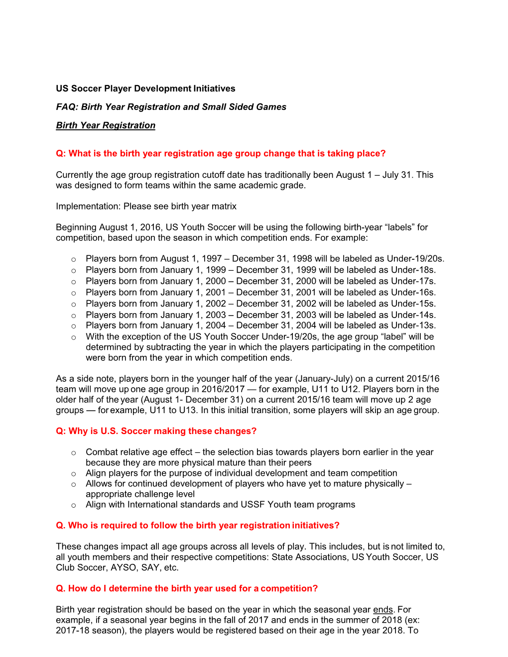 US Soccer Player Development Initiatives