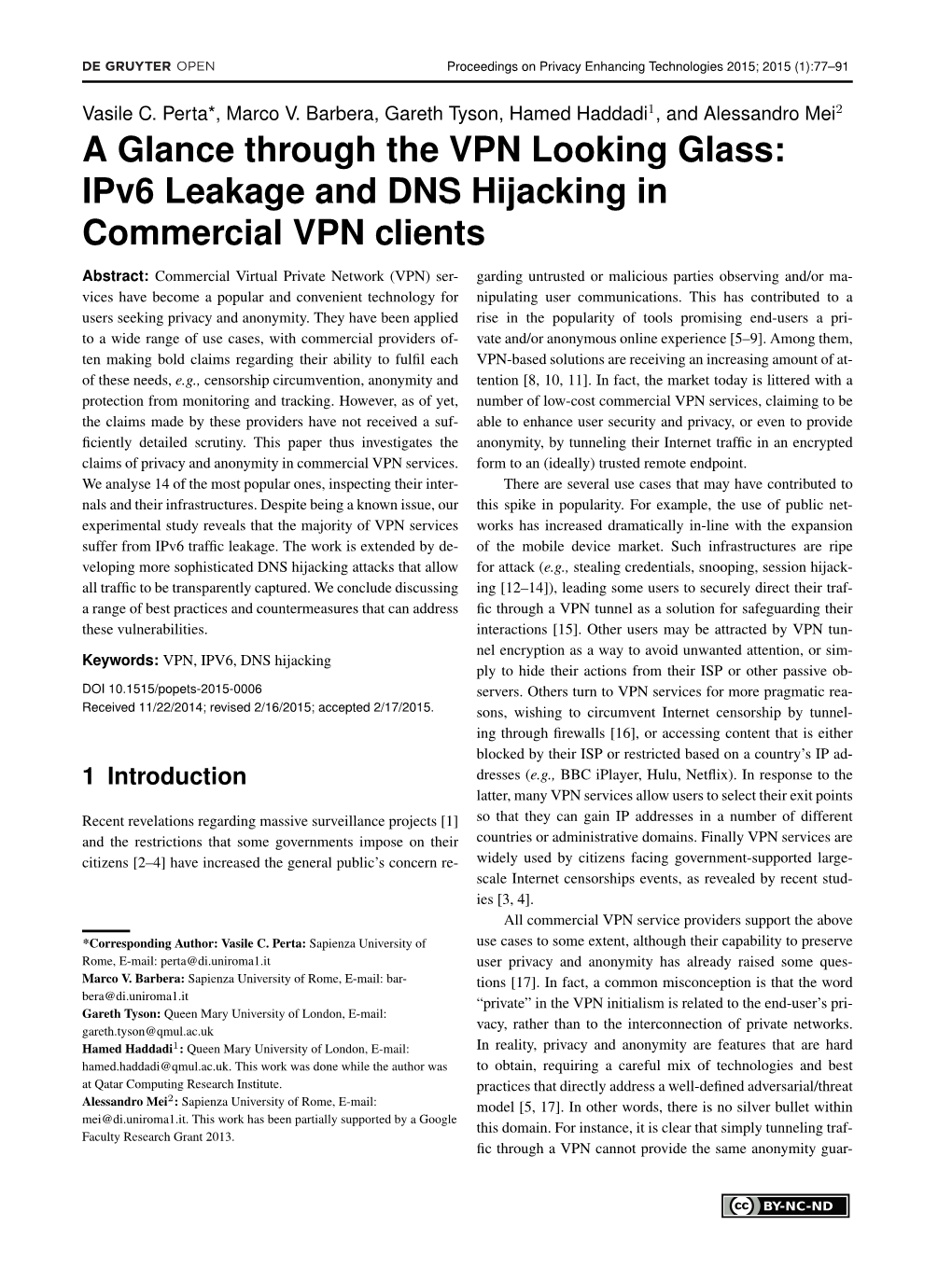 Ipv6 Leakage and DNS Hijacking in Commercial VPN Clients