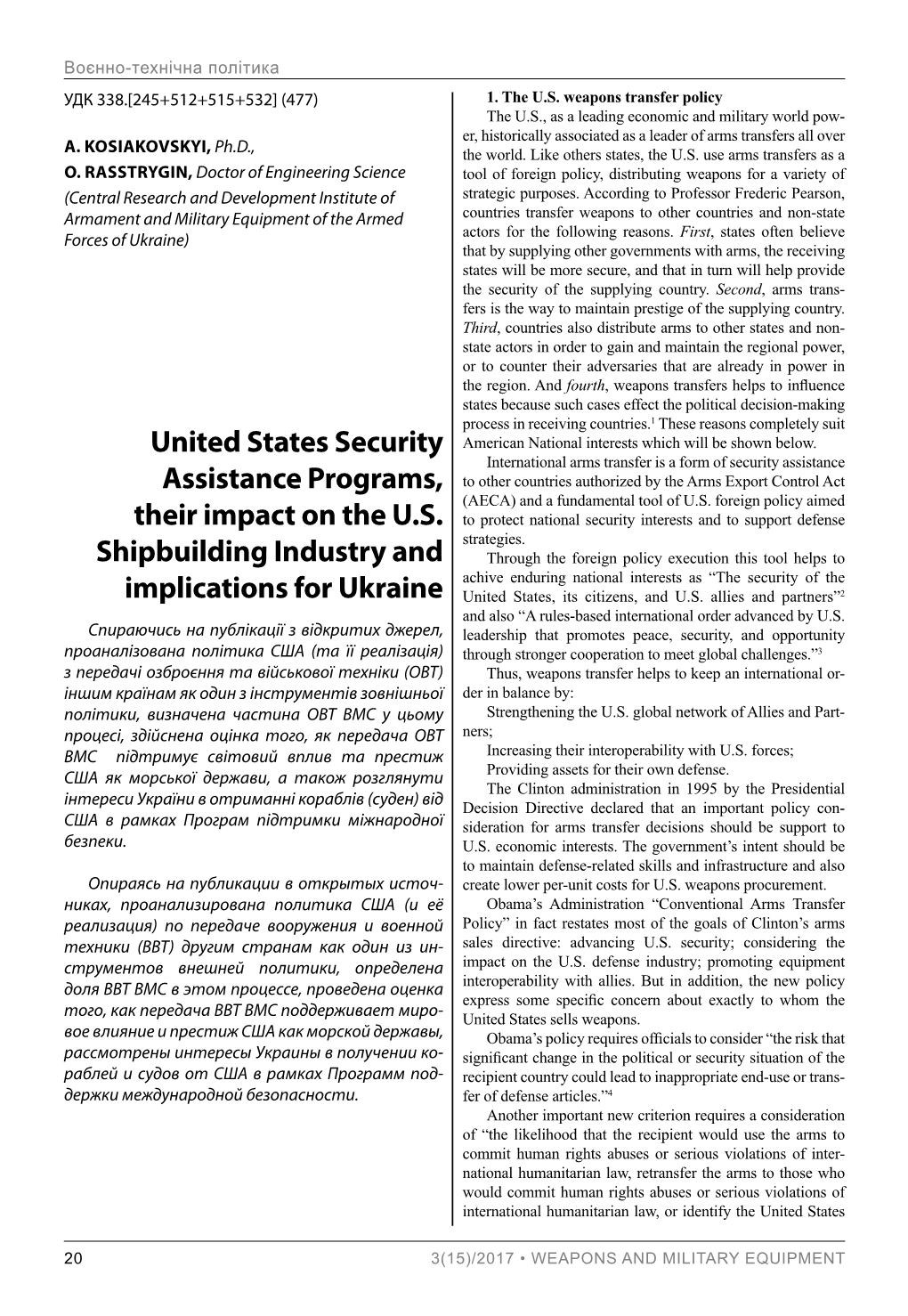 United States Security Assistance Programs, Their Impact on the U.S
