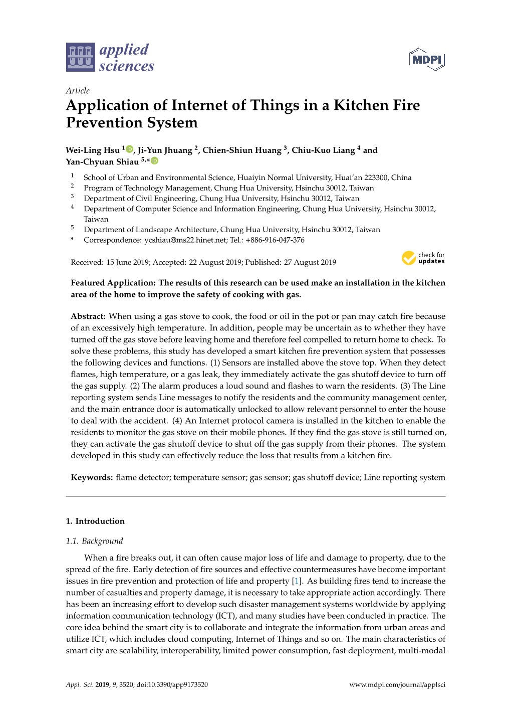 Application of Internet of Things in a Kitchen Fire Prevention System