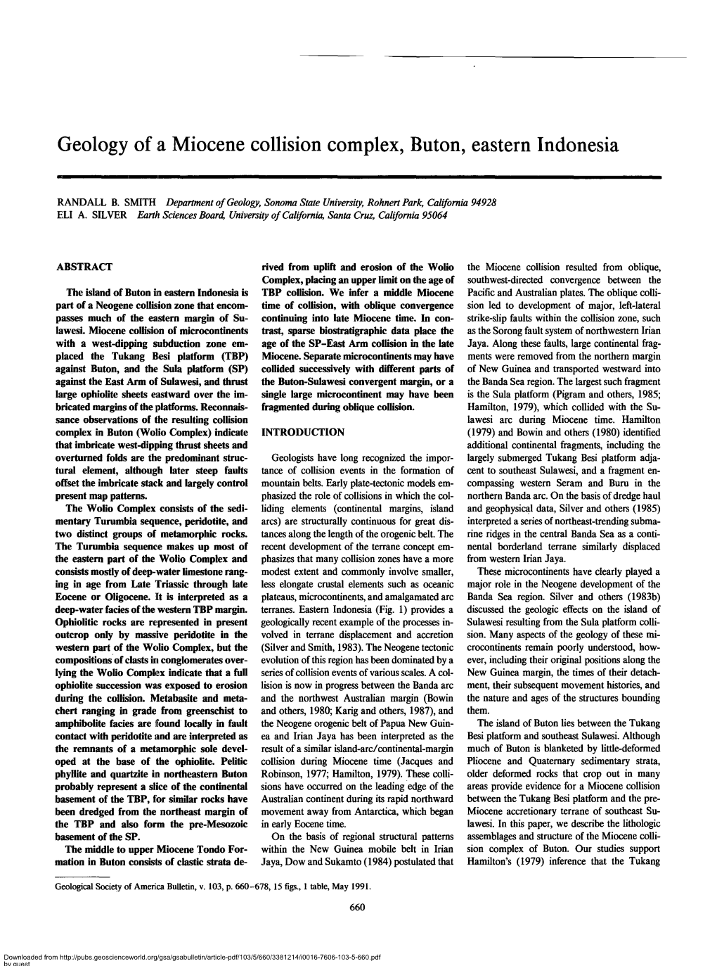 Geology of a Miocene Collision Complex, Buton, Eastern Indonesia