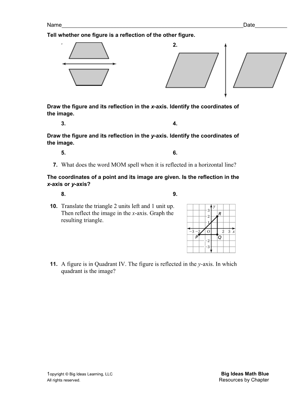 Tell Whether One Figure Is a Reflection of the Other Figure