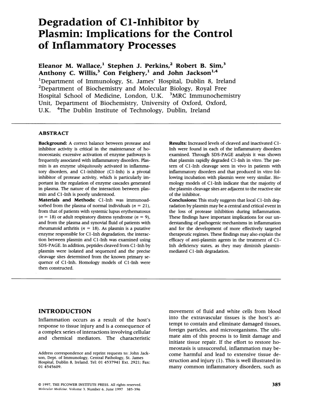 Degradation of Cl-Inhibitor by Plasmin: Implications for the Control of Inflammatory Processes