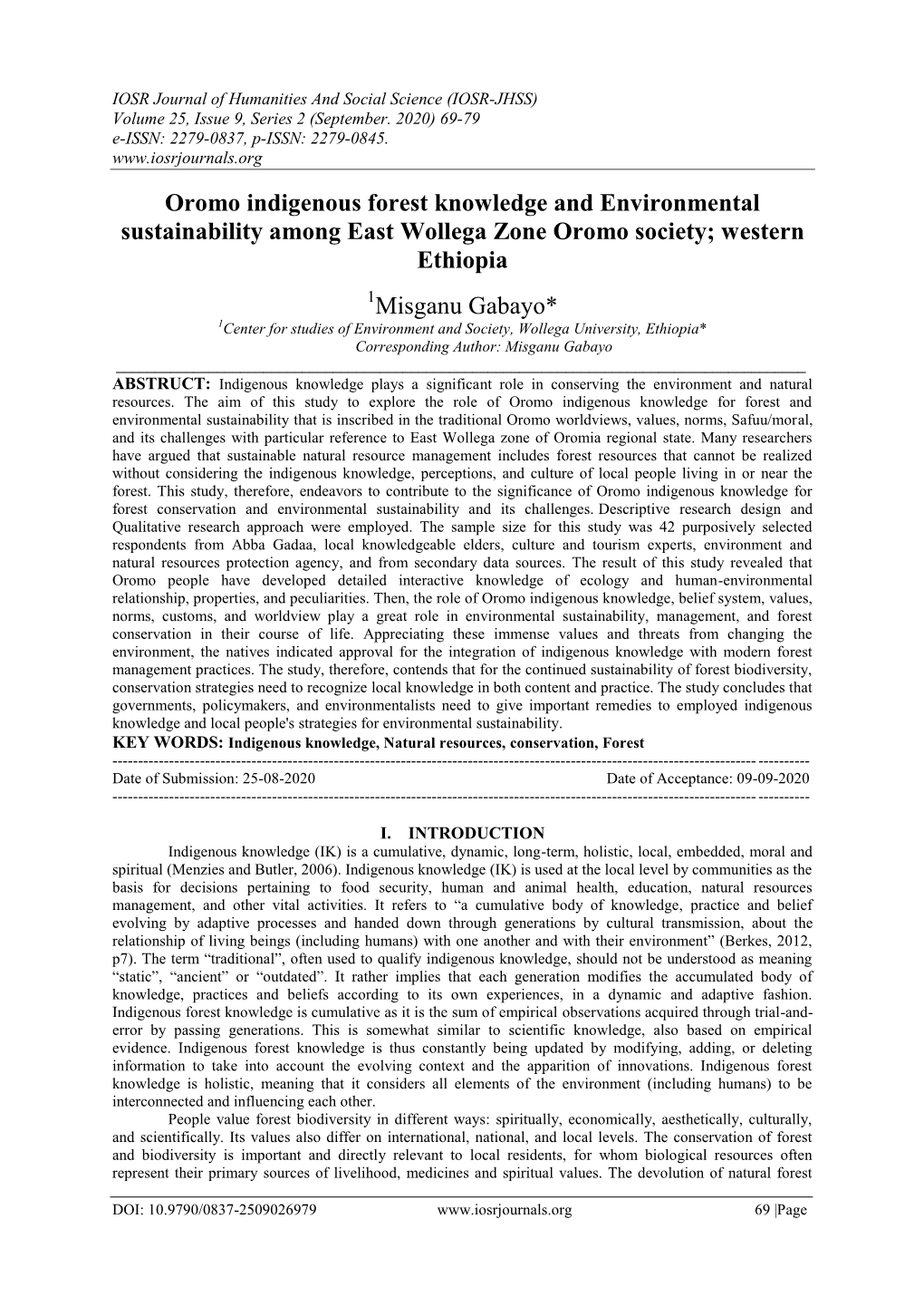 Oromo Indigenous Forest Knowledge and Environmental Sustainability Among East Wollega Zone Oromo Society; Western Ethiopia Misga