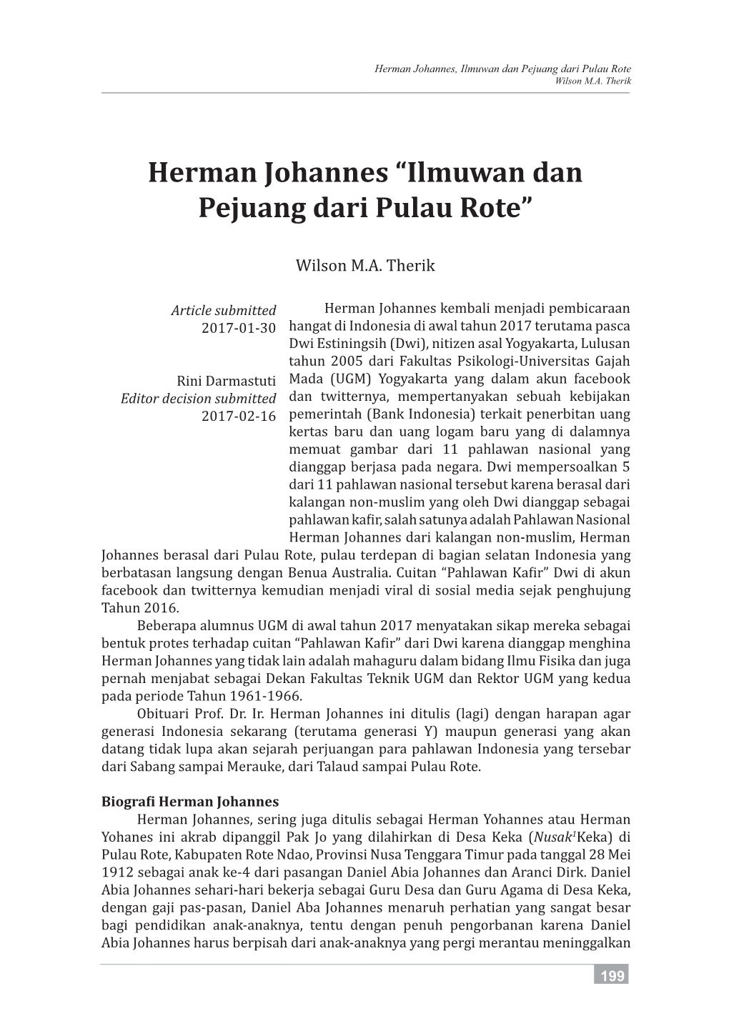 Herman Johannes, Ilmuwan Dan Pejuang Dari Pulau Rote Wilson M.A