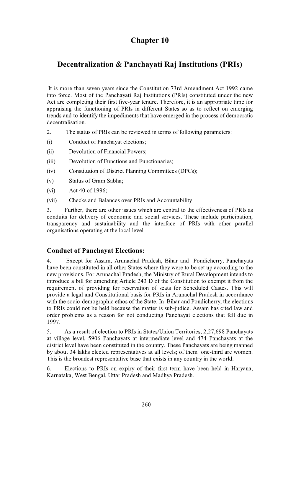 Decentralisation of Panchayati Raj Institutions