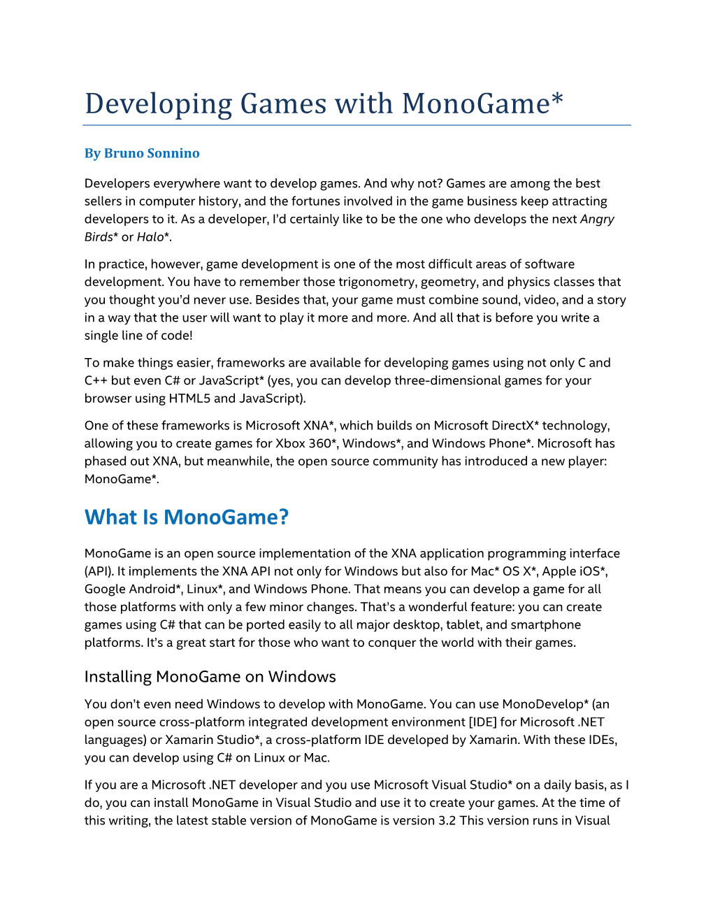 Developing Games with Monogame*