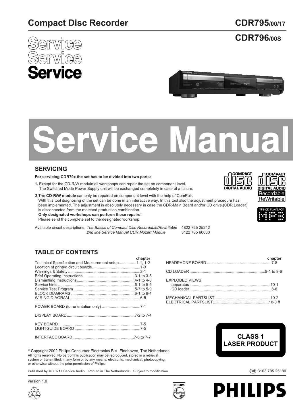 Service Manual CDR795, CDR796