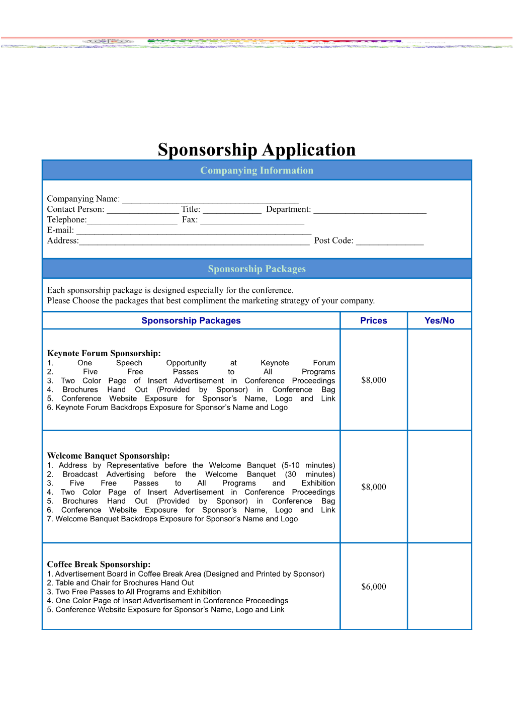 Sponsorship Application