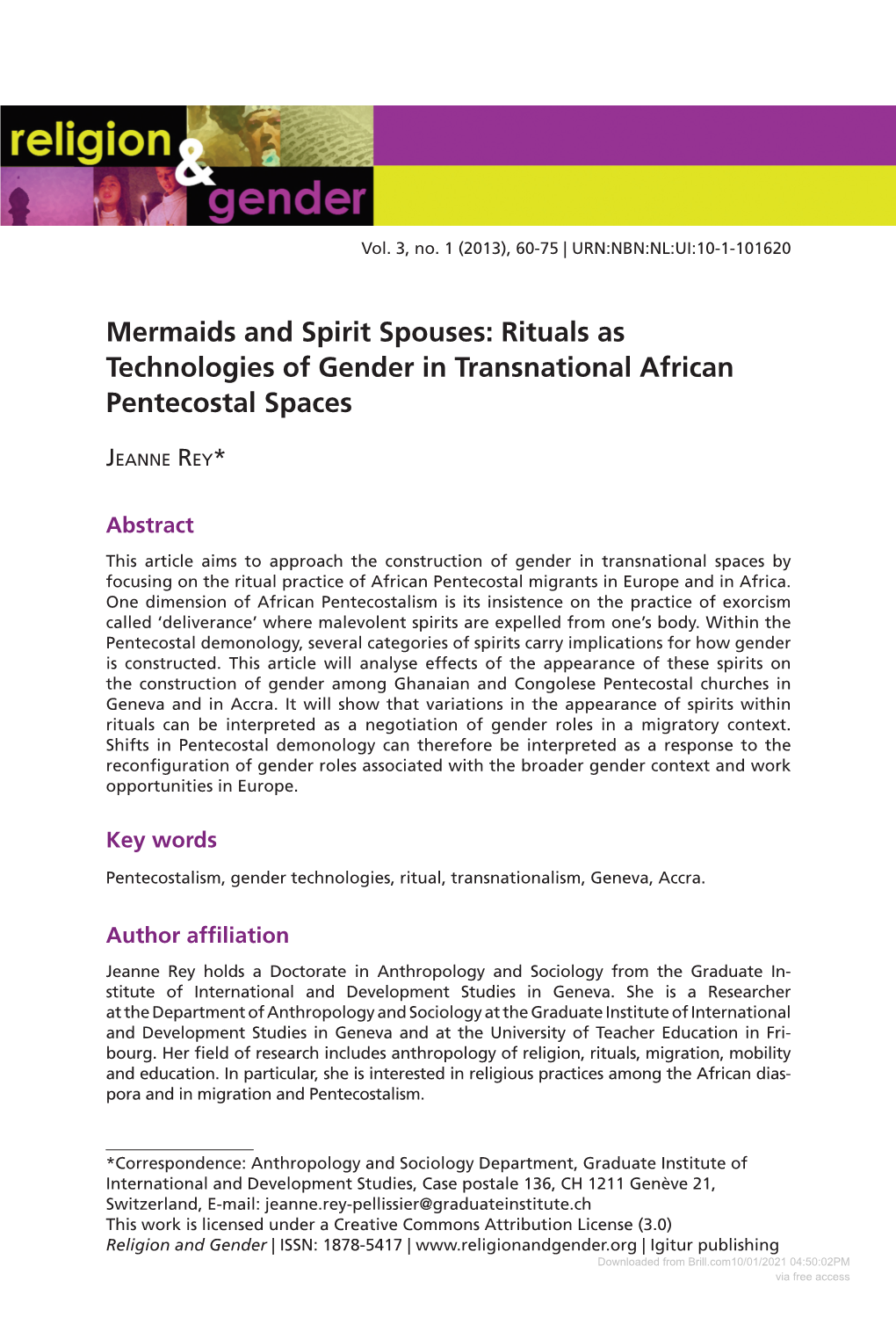 Mermaids and Spirit Spouses: Rituals As Technologies of Gender in Transnational African Pentecostal Spaces