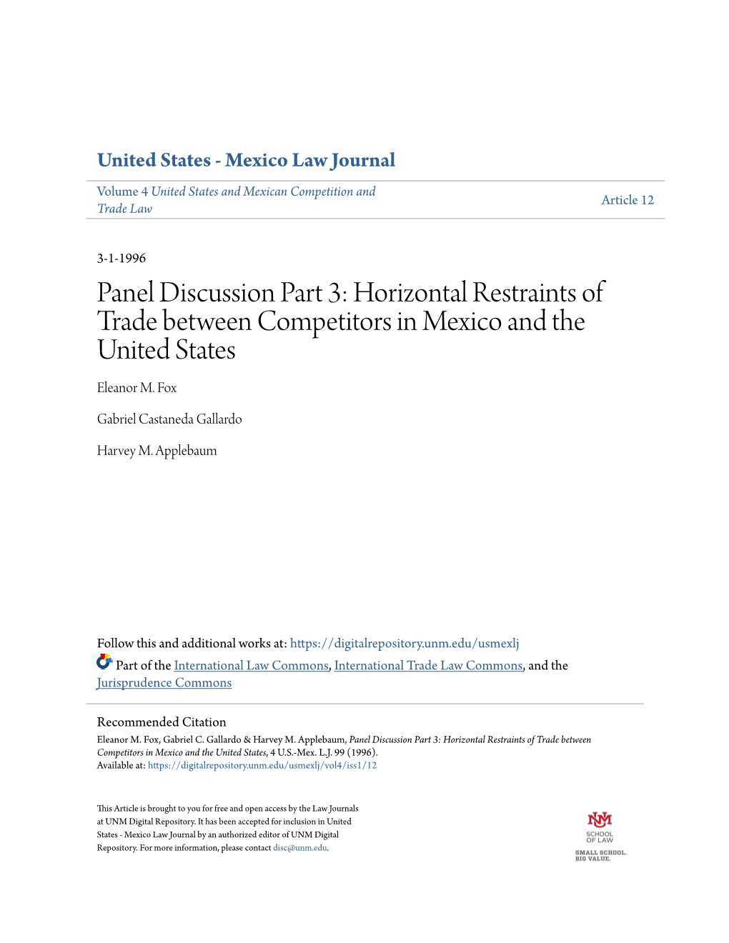 Horizontal Restraints of Trade Between Competitors in Mexico and the United States Eleanor M