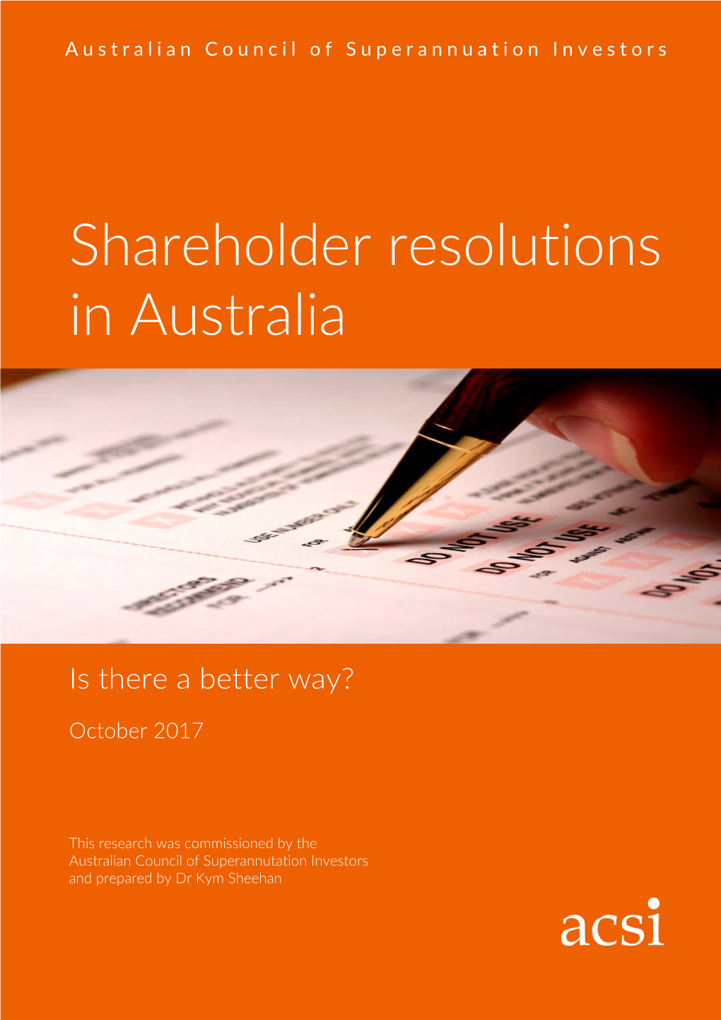 Shareholder Resolutions in Australia: October 2017 Foreword