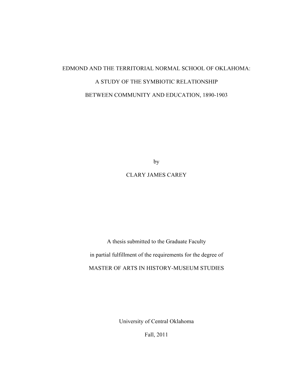 Edmond and the Territorial Normal School of Oklahoma