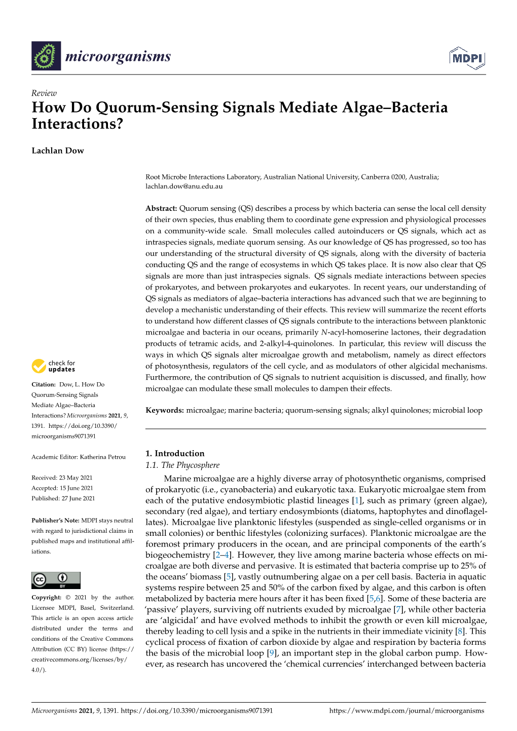 How Do Quorum-Sensing Signals Mediate Algae–Bacteria Interactions?