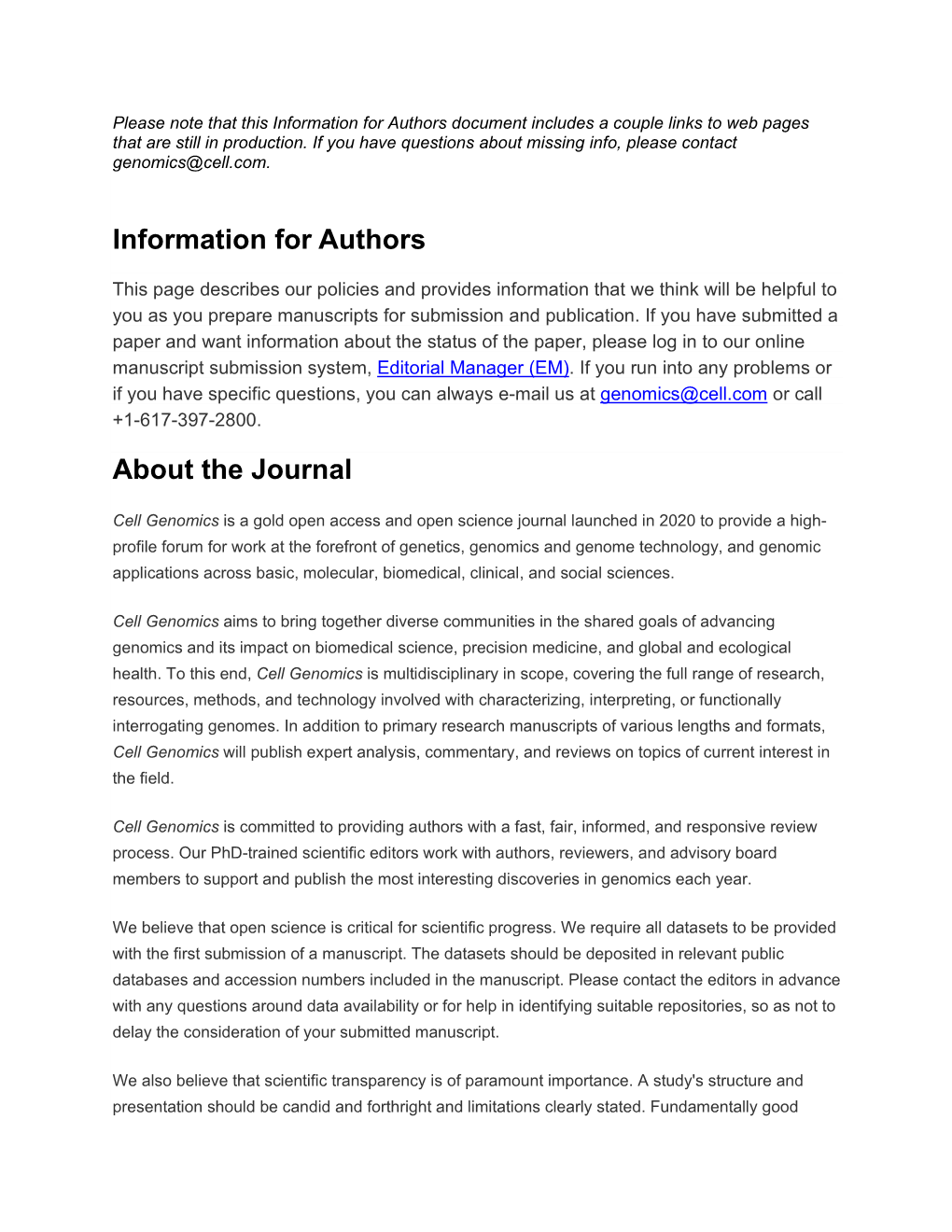 Information for Authors About the Journal