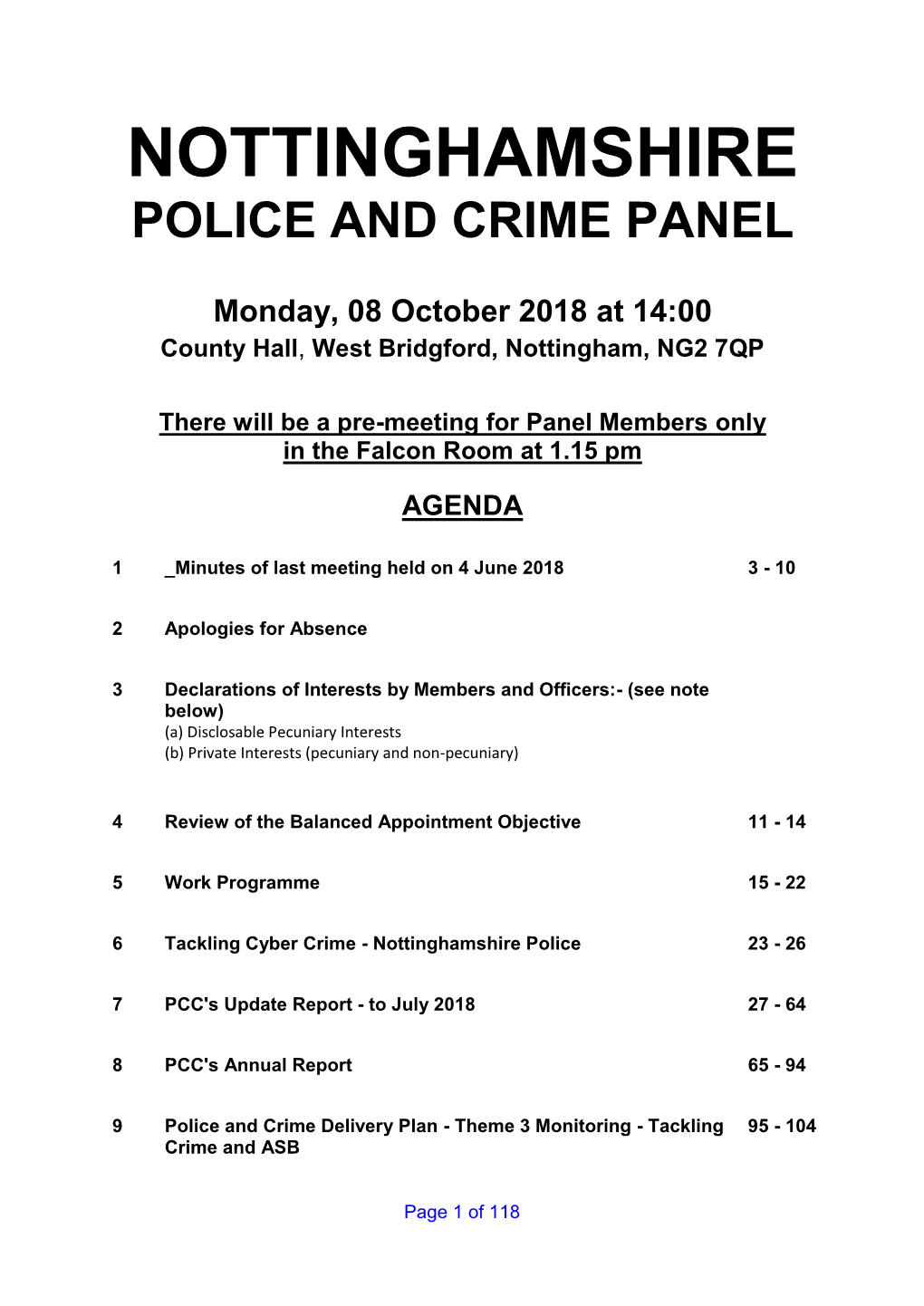 Nottinghamshire Police and Crime Panel