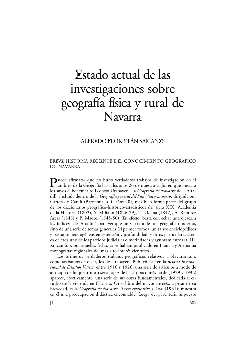 Estado Actual De Las Investigaciones Sobre Geografía Física Y Rural De Navarra