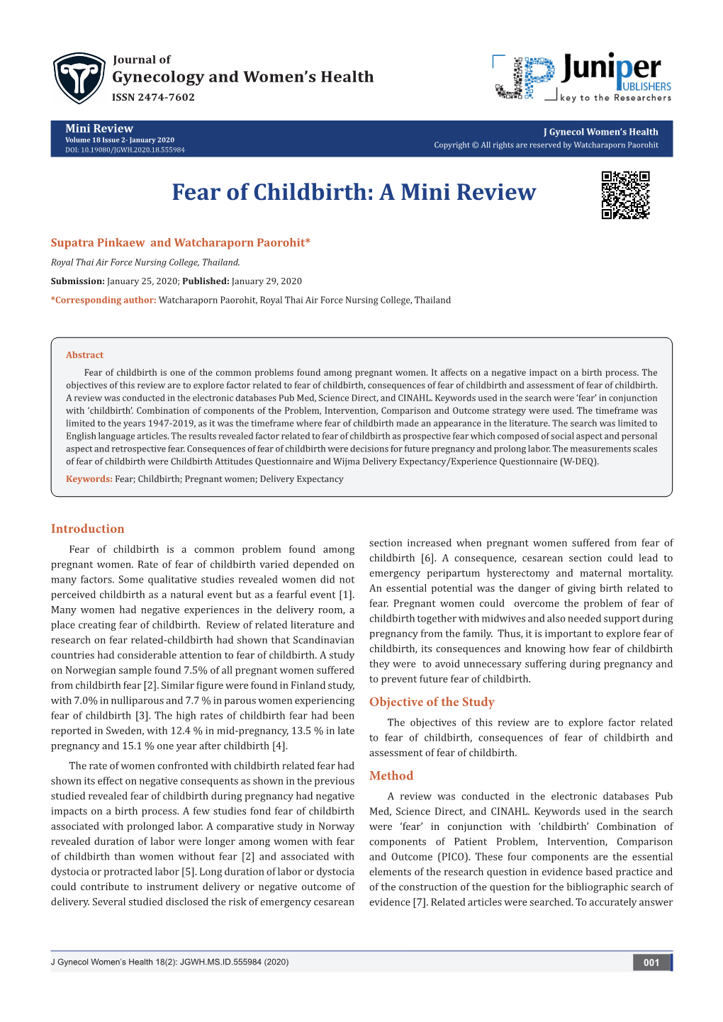 Fear of Childbirth: a Mini Review