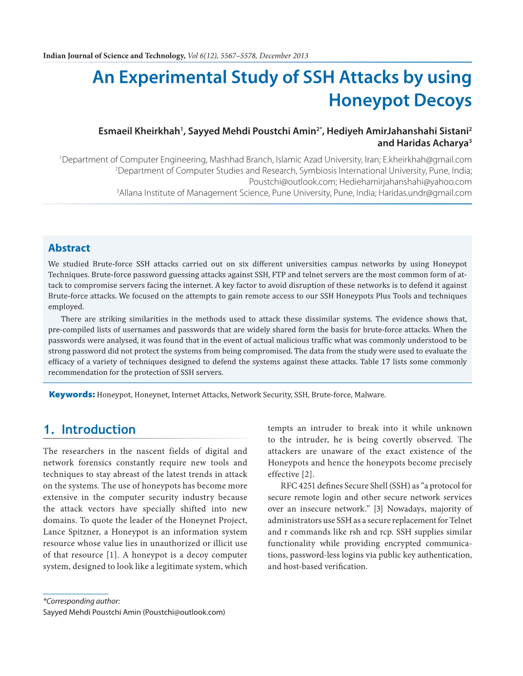 An Experimental Study of SSH Attacks by Using Honeypot Decoys