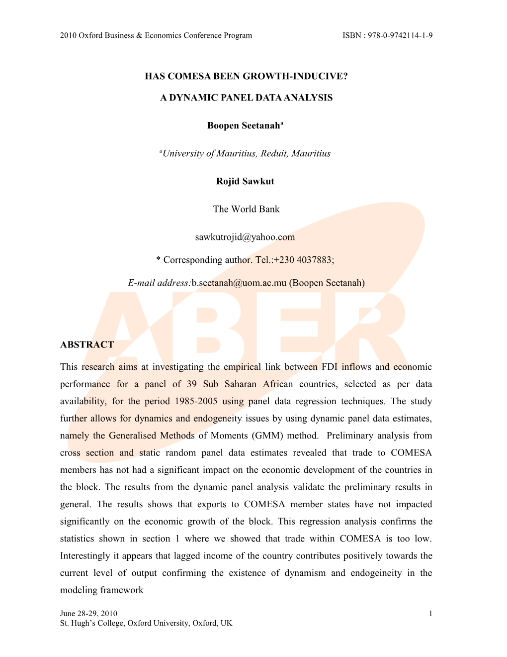 Has Comesa Been Growth-Inducive? a Dynamic Panel Data Analysis