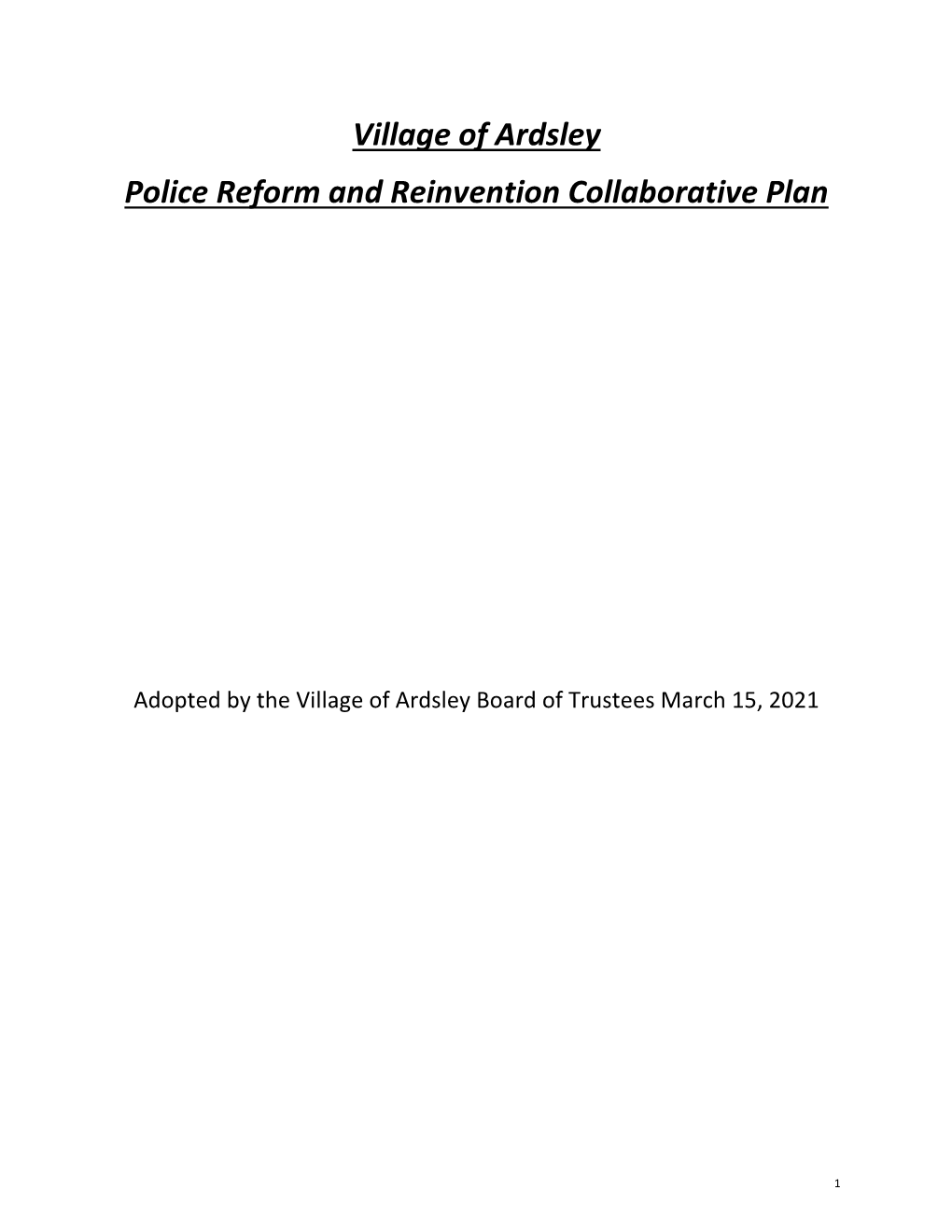 Village of Ardsley Police Reform and Reinvention Collaborative Plan