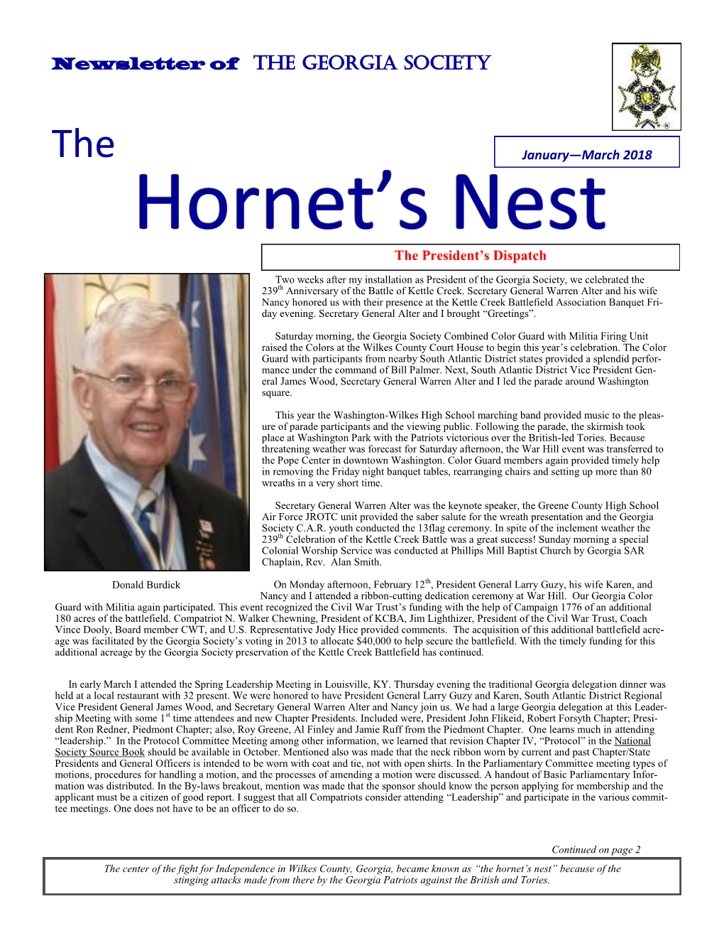 The Hornet's Nest Newsletter of the GEORGIA SOCIETY