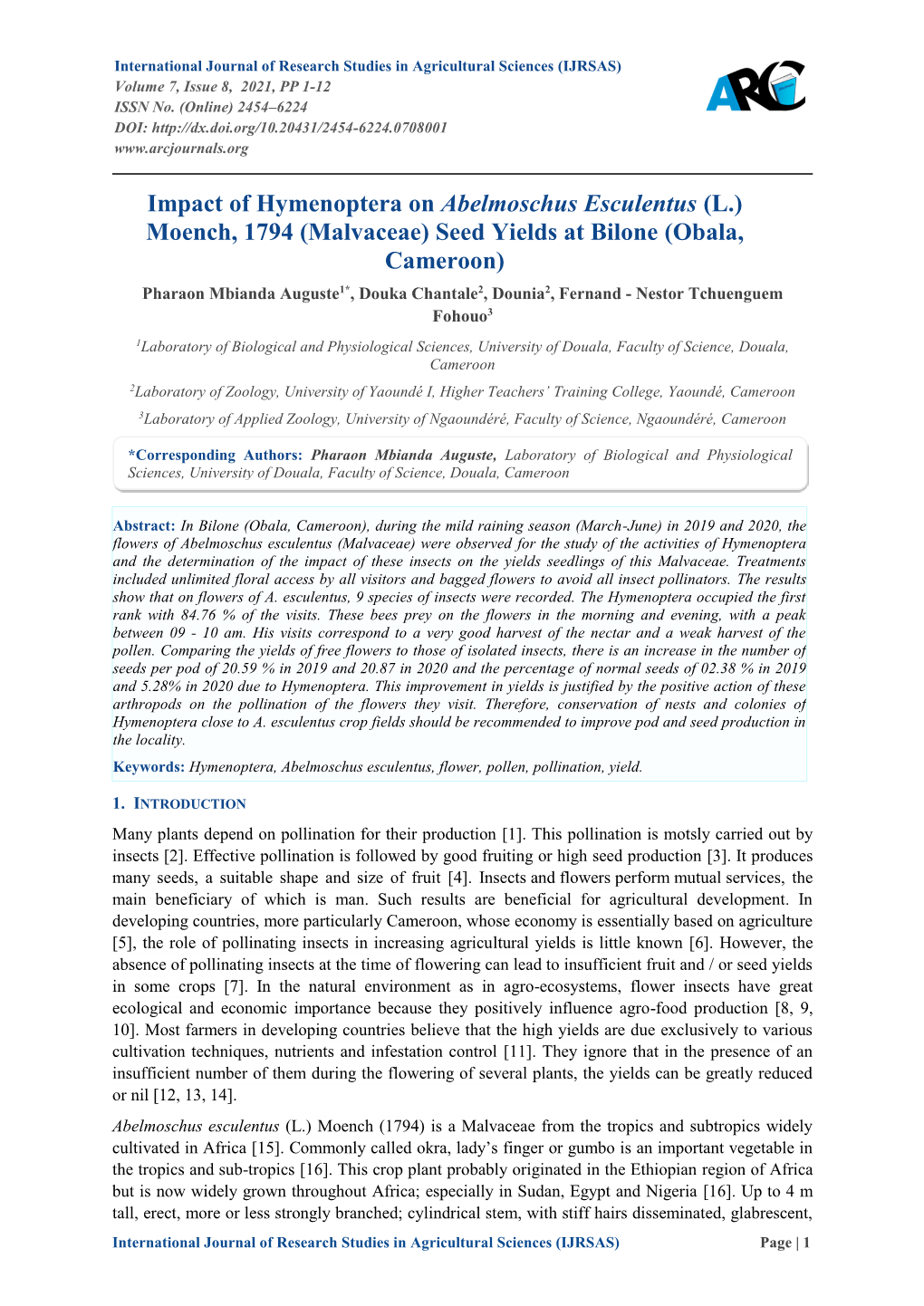 Impact of Hymenoptera on Abelmoschus