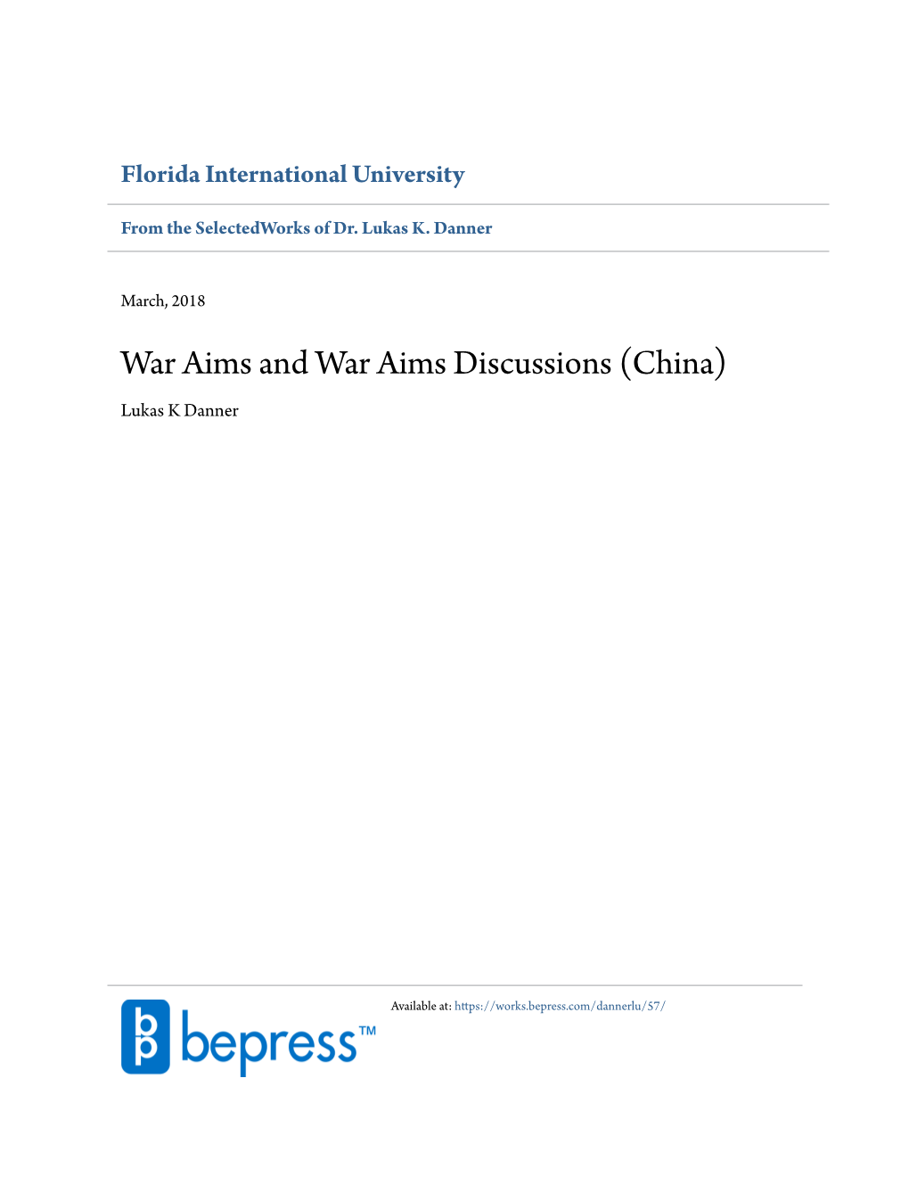 War Aims and War Aims Discussions (China) Lukas K Danner