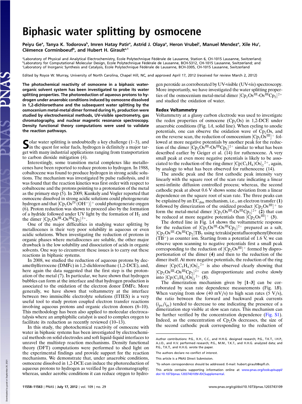 Biphasic Water Splitting by Osmocene