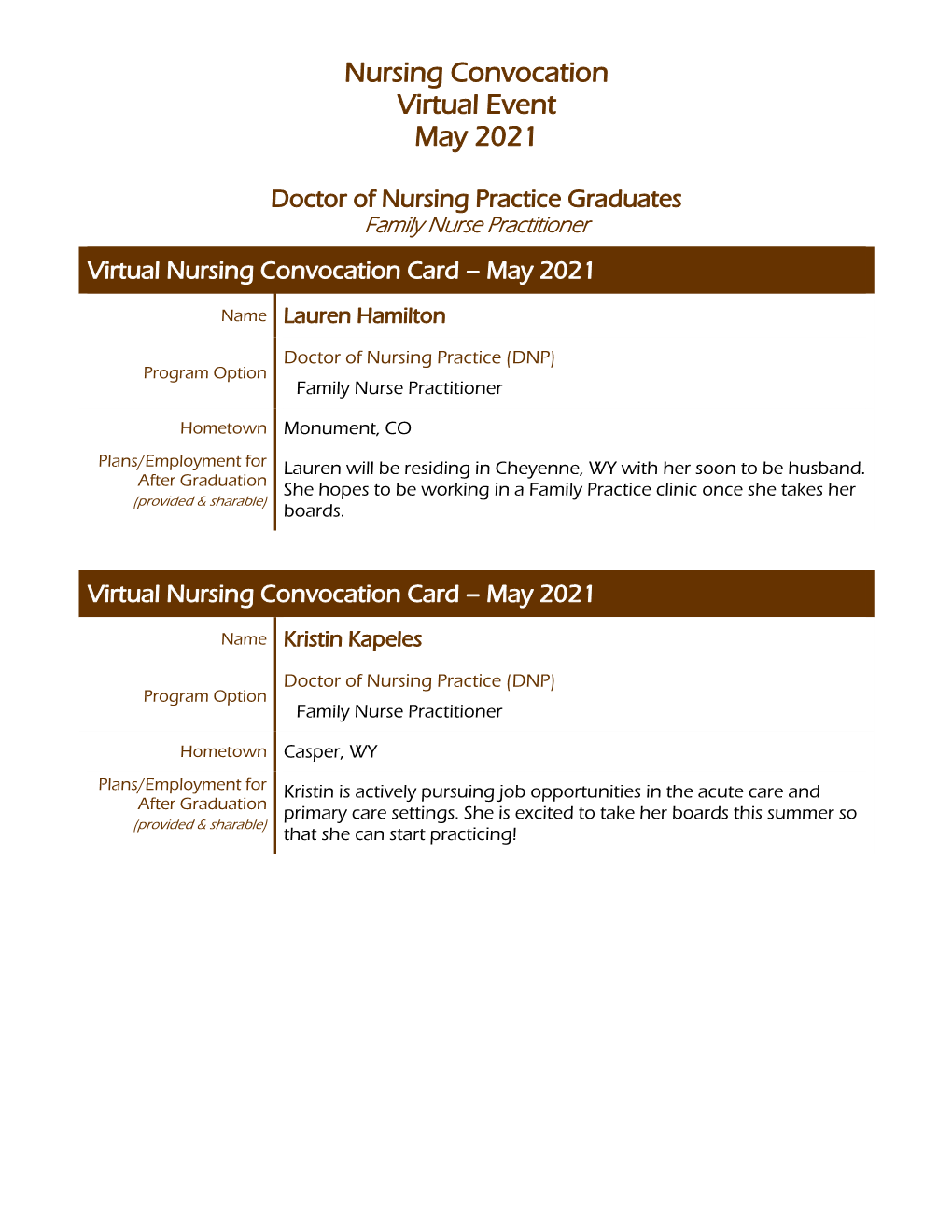 Nursing Convocation Virtual Event May 2021