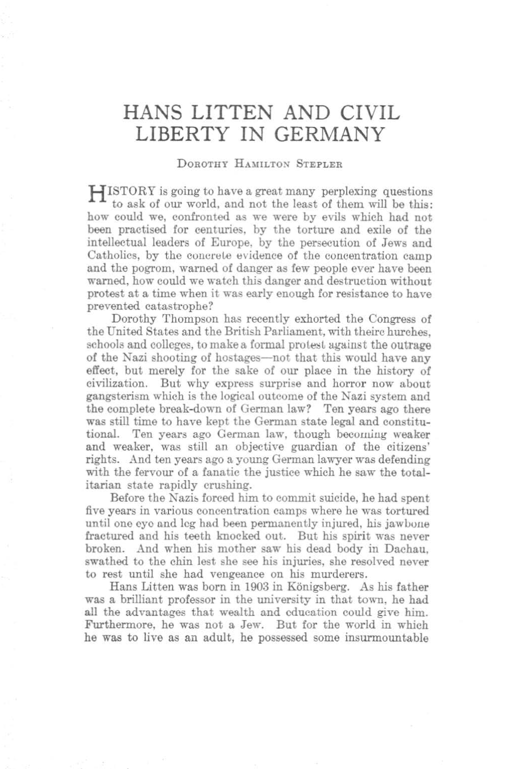 Hans Litten and Civil Liberty in Germany